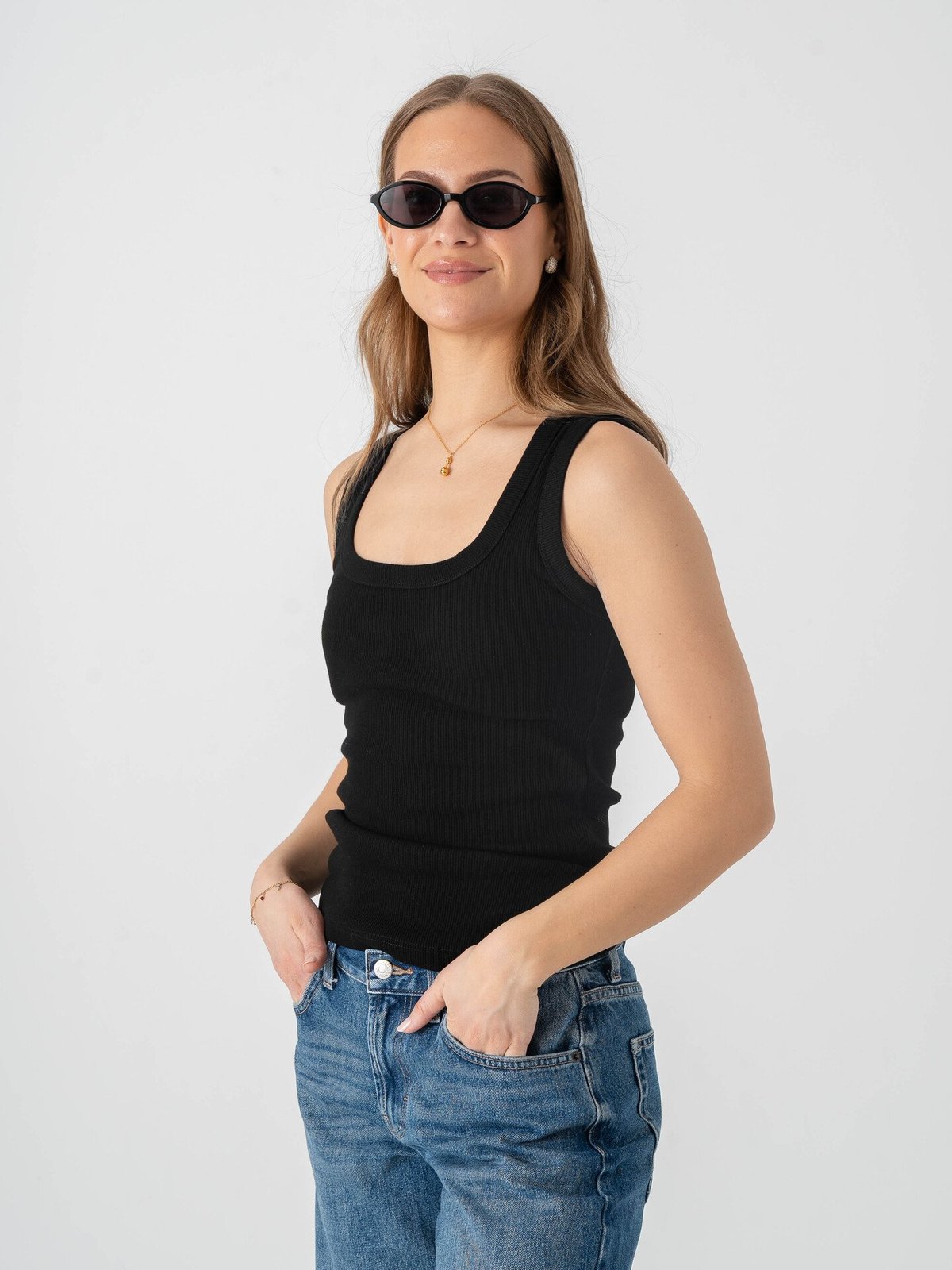 Topshop Honey Short Sleeve U-Neck Vest Black