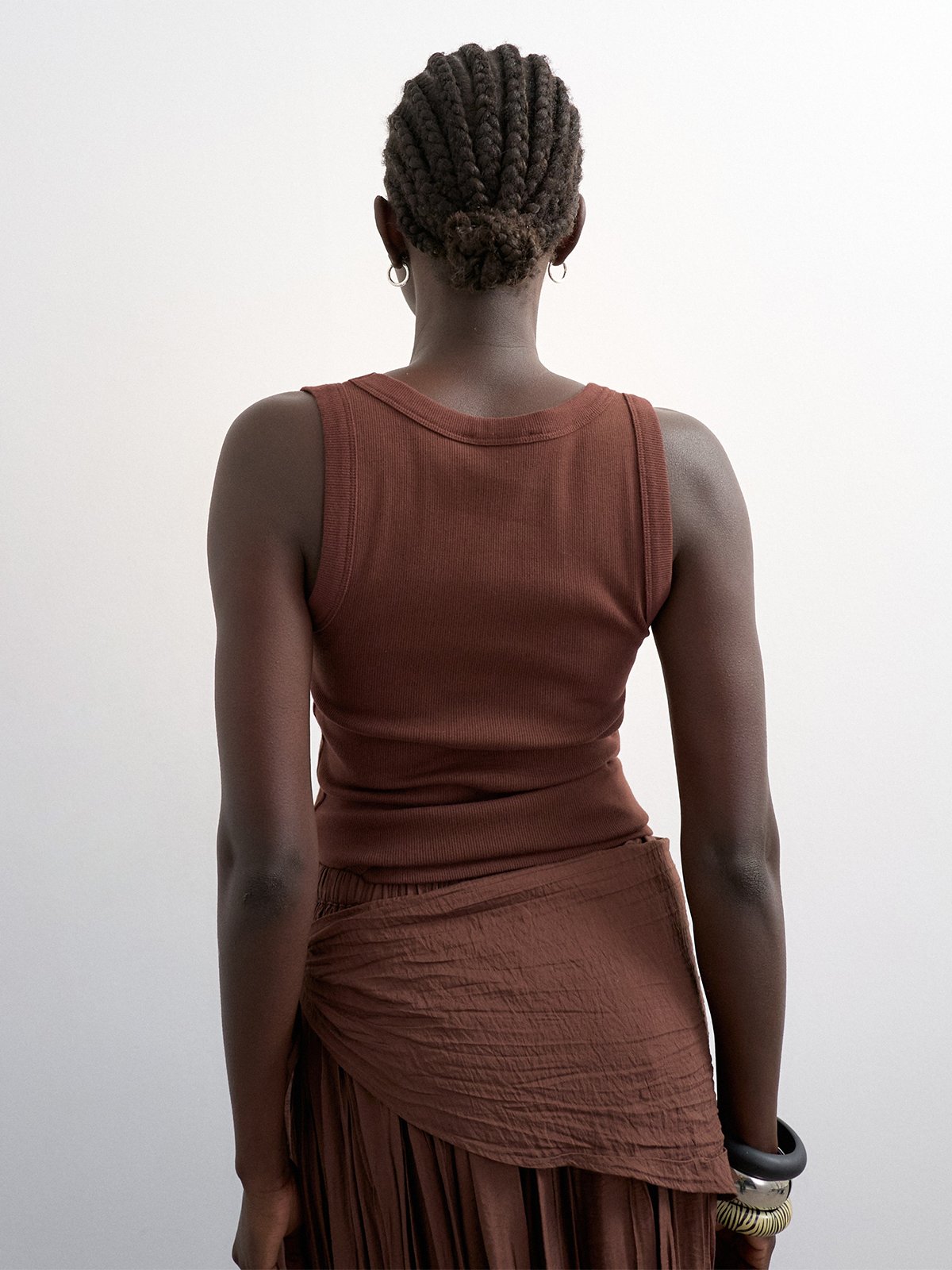 Topshop Honey Short Sleeve U-Neck Vest Chocolate Brown