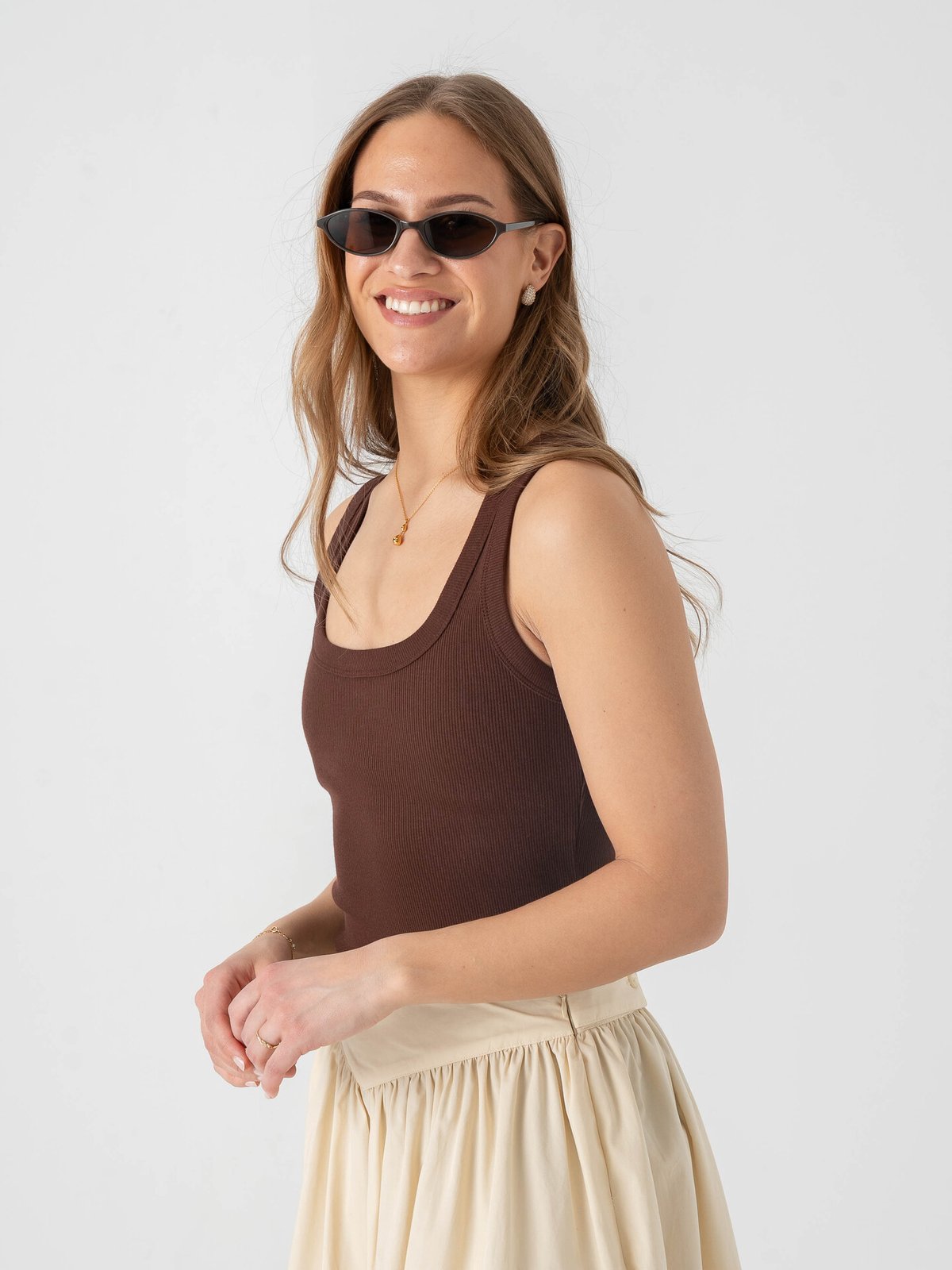 Topshop Honey Short Sleeve U-Neck Vest Chocolate Brown