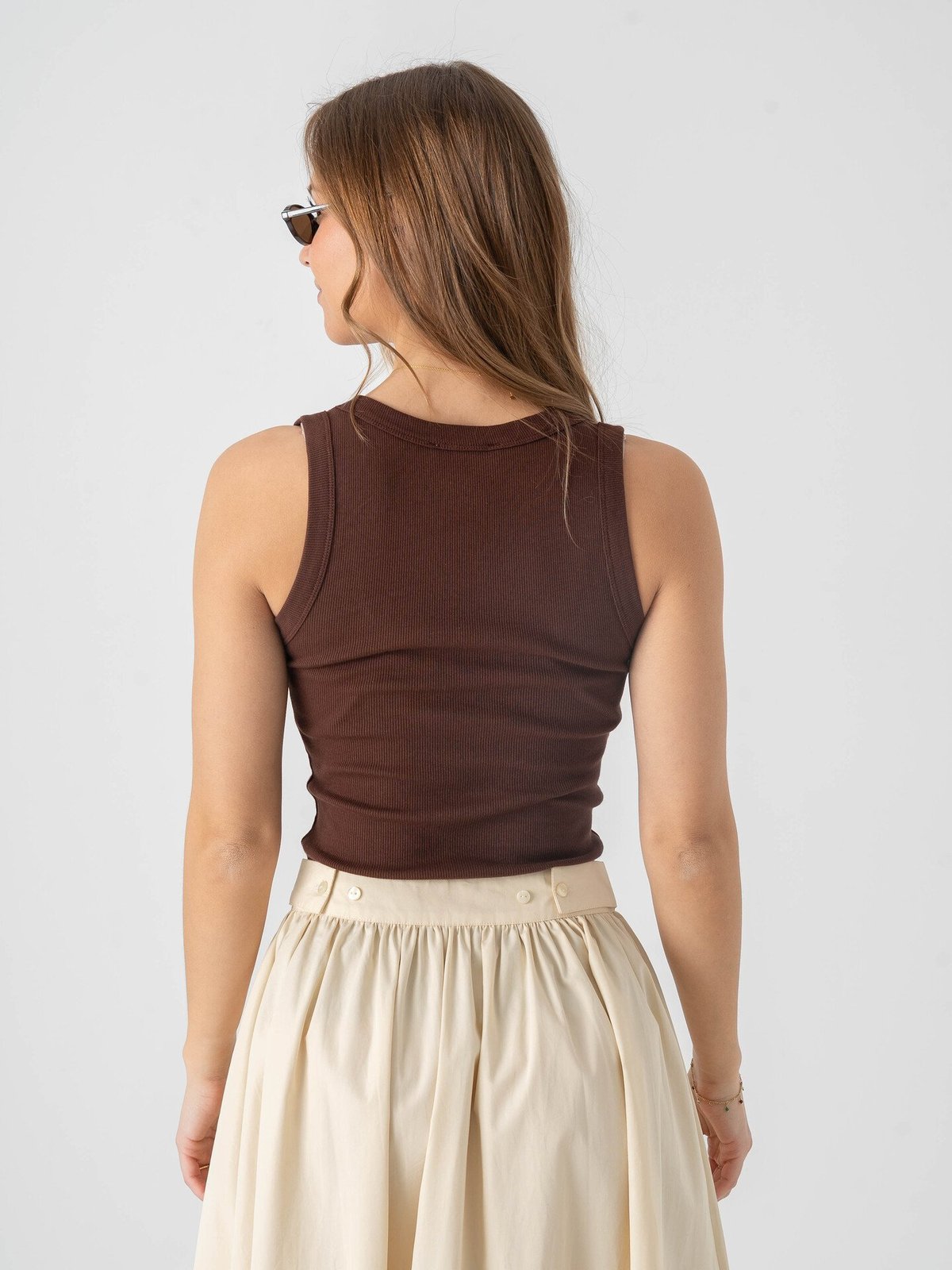 Topshop Honey Short Sleeve U-Neck Vest Chocolate Brown