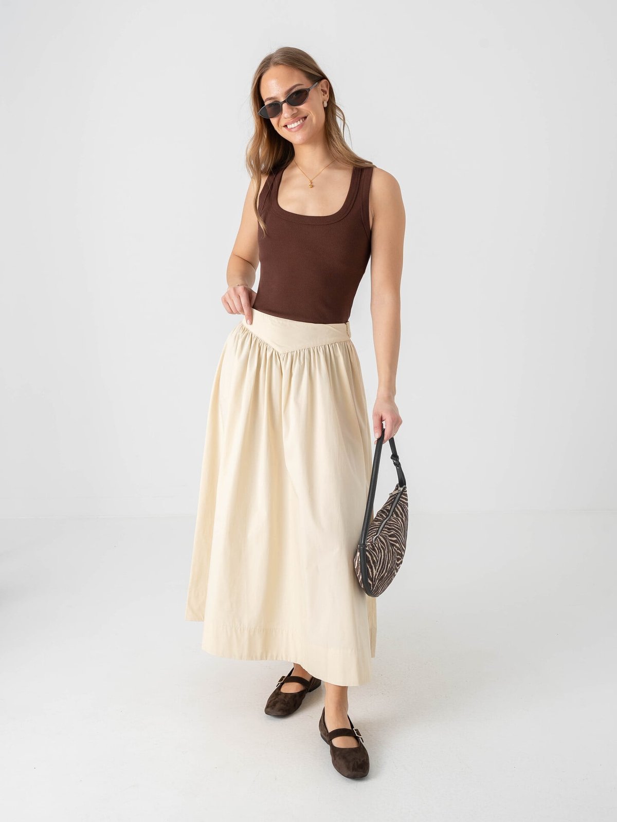 Topshop Honey Short Sleeve U-Neck Vest Chocolate Brown