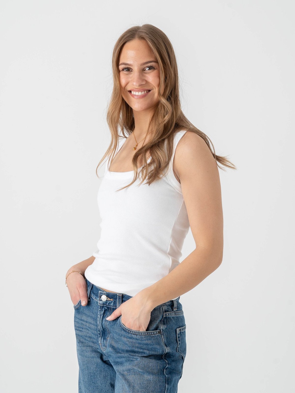 Topshop Honey Short Sleeve U-Neck Vest Snow White