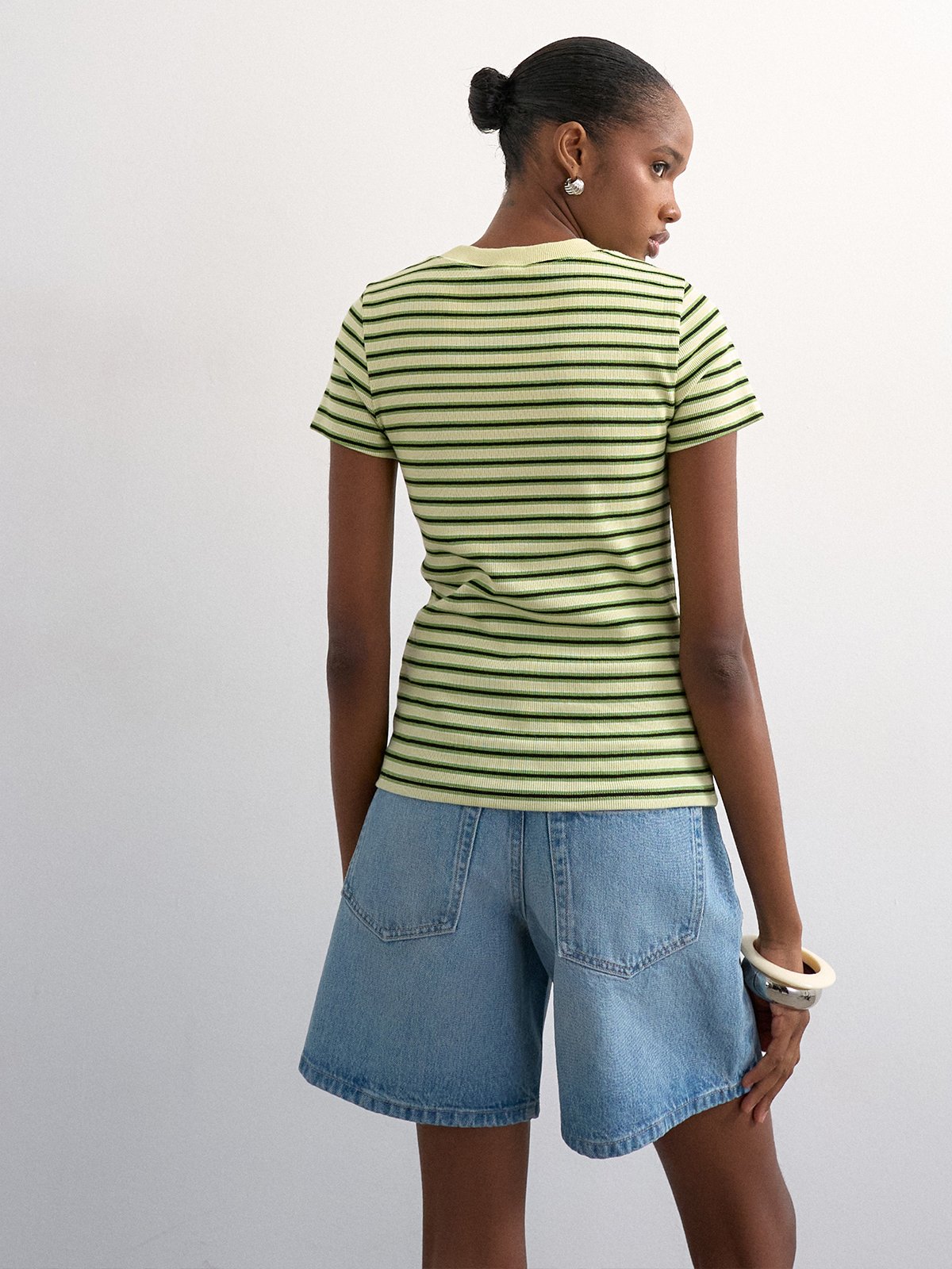 Topshop Sally Short Sleeve Stripe Rib Short Tee Bright Green