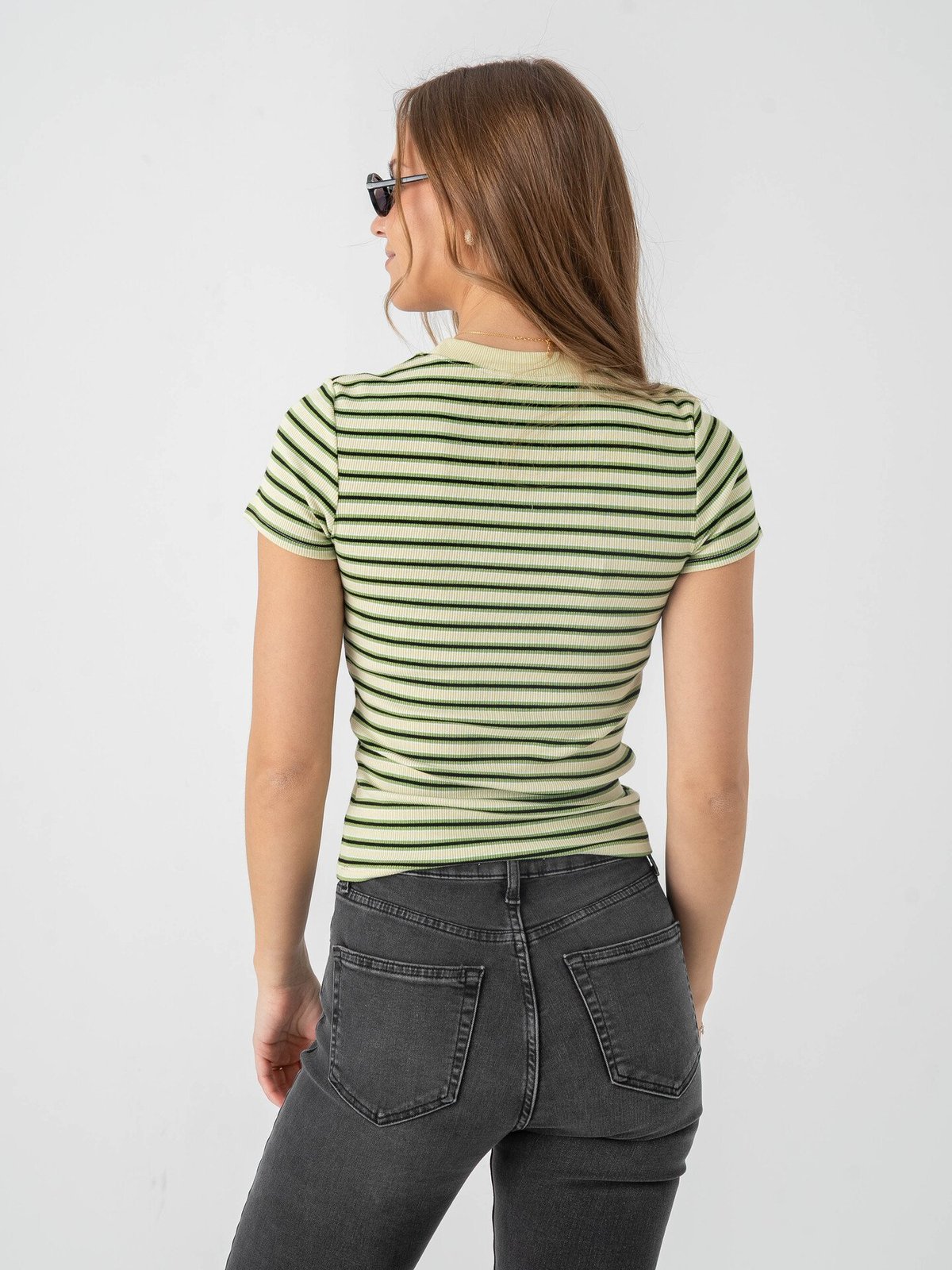 Topshop Sally Short Sleeve Stripe Rib Short Tee Bright Green