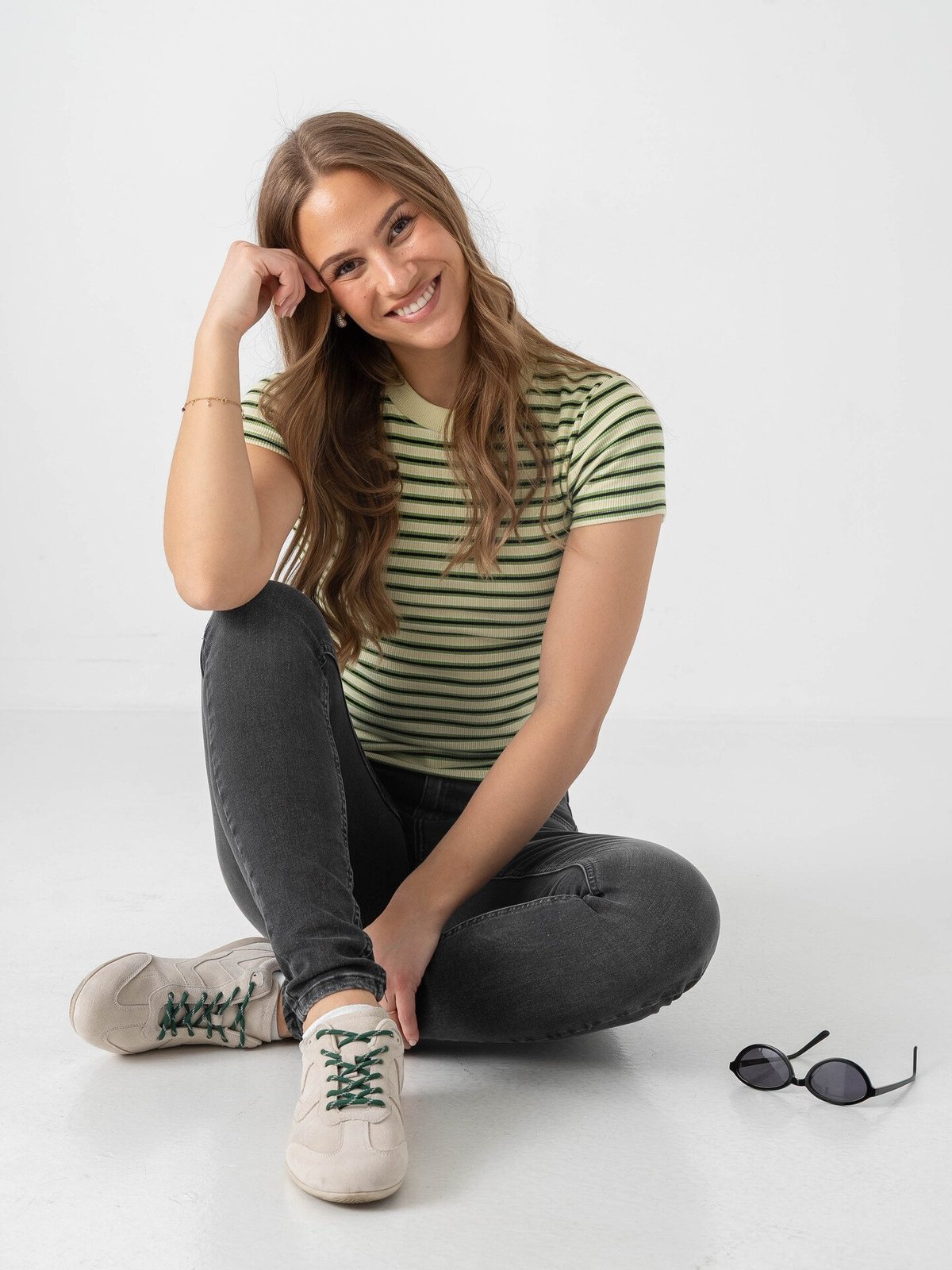 Topshop Sally Short Sleeve Stripe Rib Short Tee Bright Green