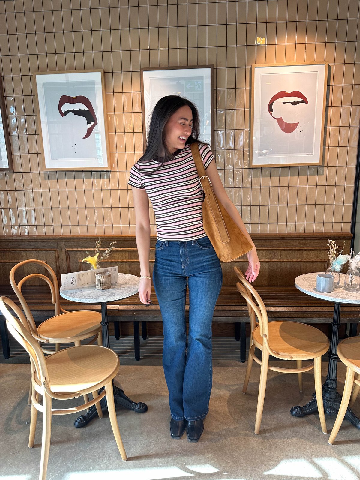 Topshop Sally Short Sleeve Stripe Rib Short Tee Pink Cosmos