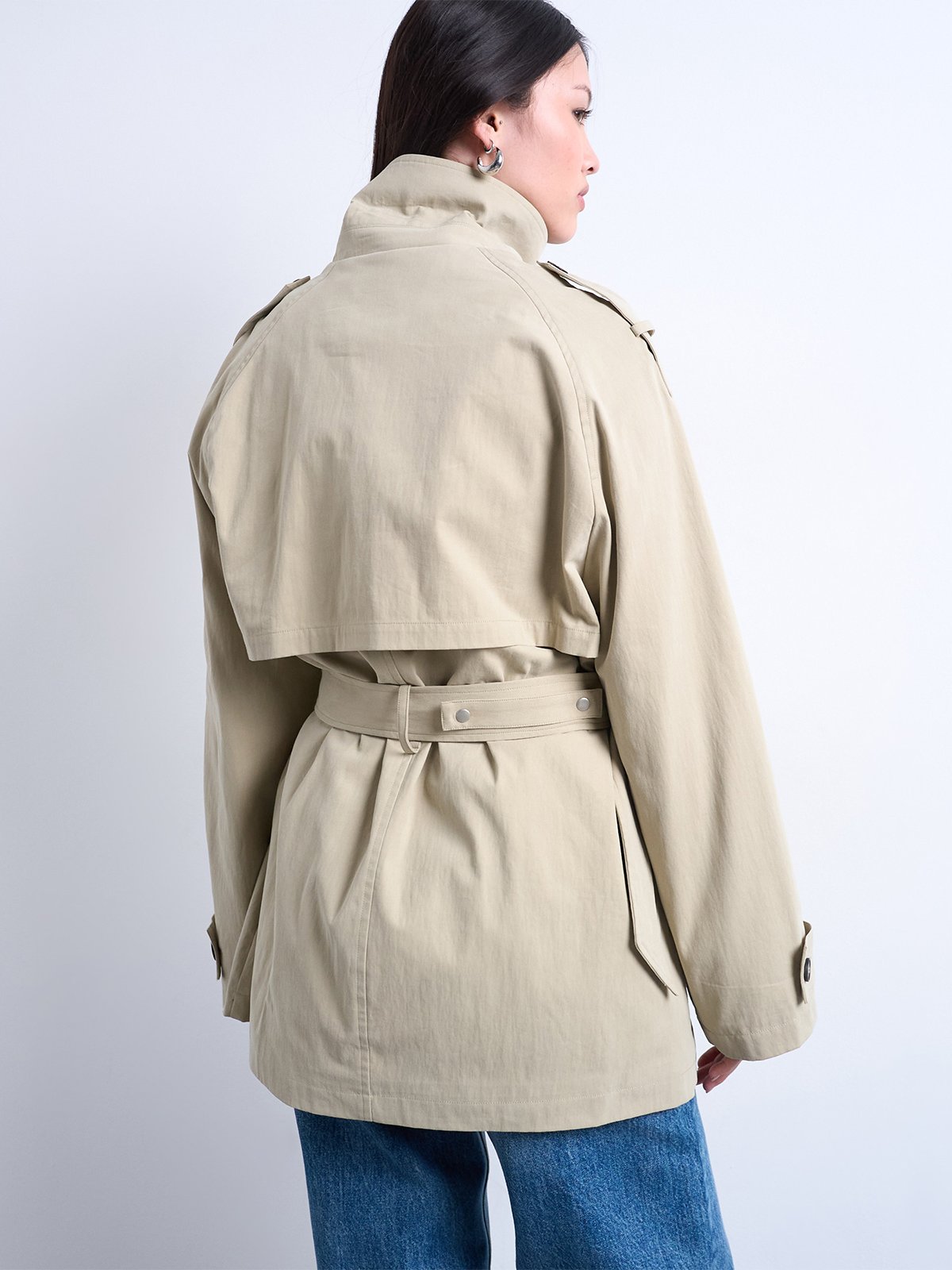 Topshop Brooklyn Belted Mac Coat Pumice Stone