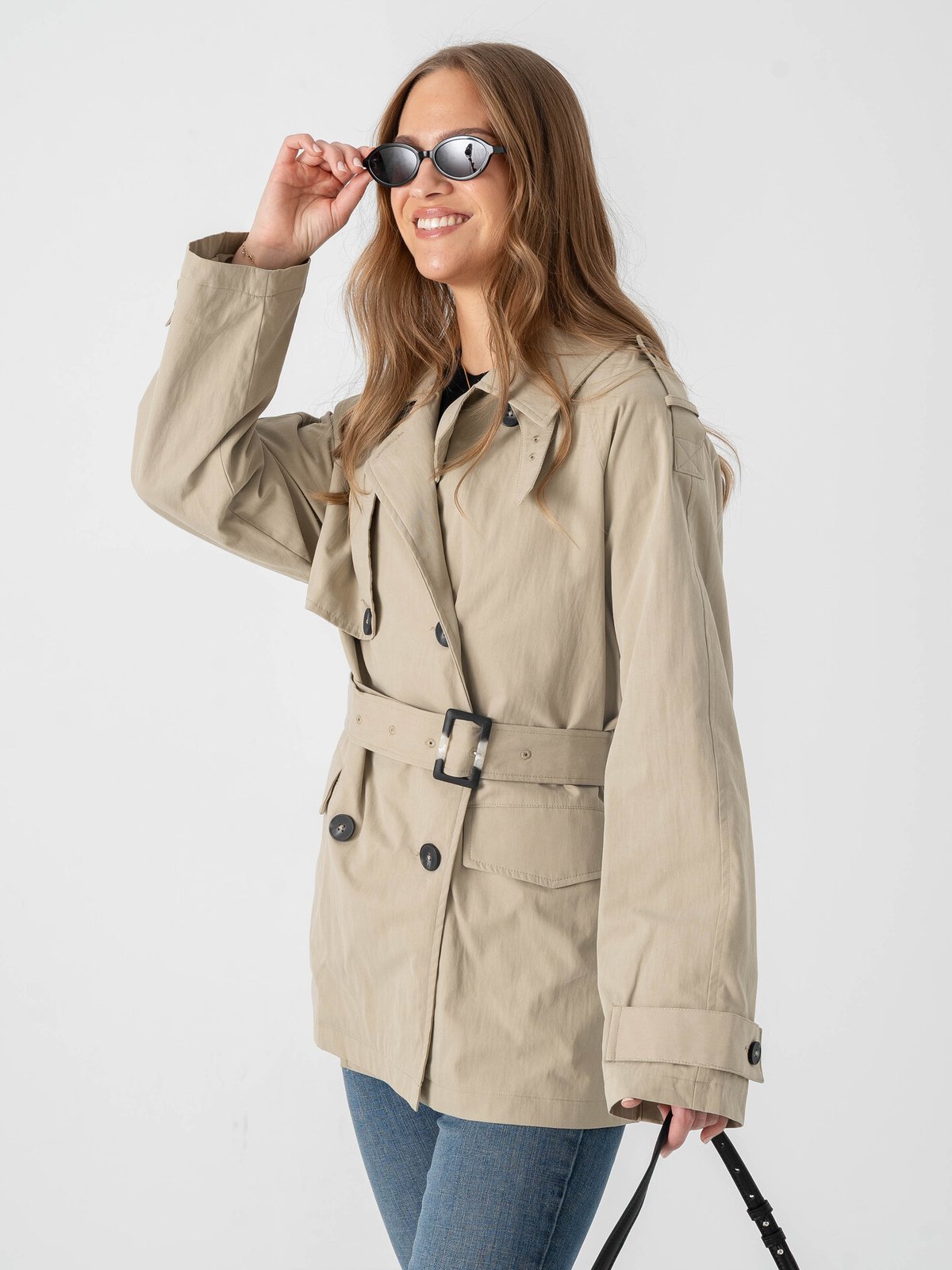 Topshop Brooklyn Belted Mac Coat Pumice Stone