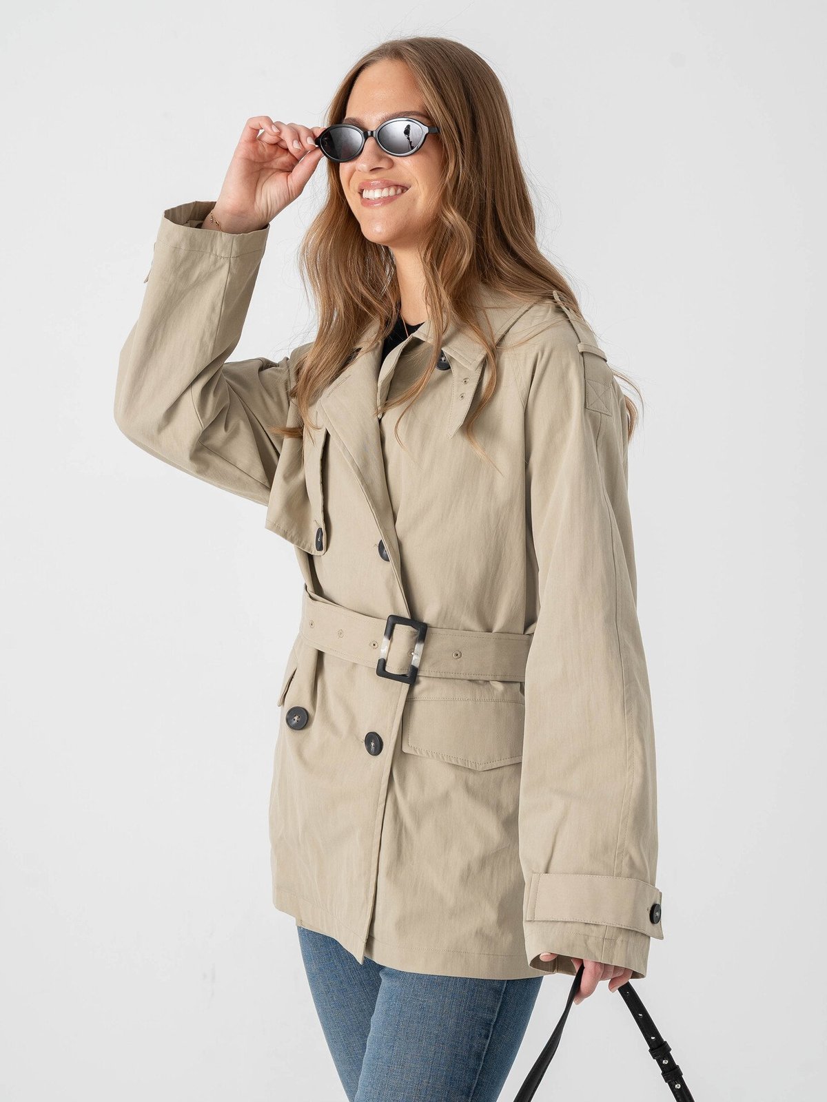 Topshop Brooklyn Belted Mac Coat Pumice Stone