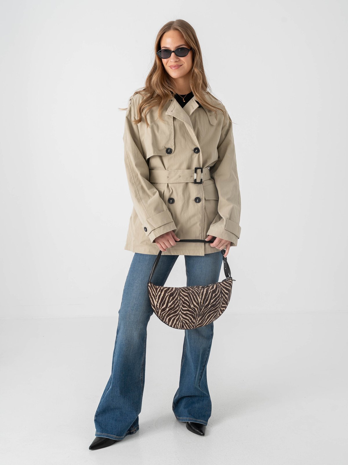 Topshop Brooklyn Belted Mac Coat Pumice Stone