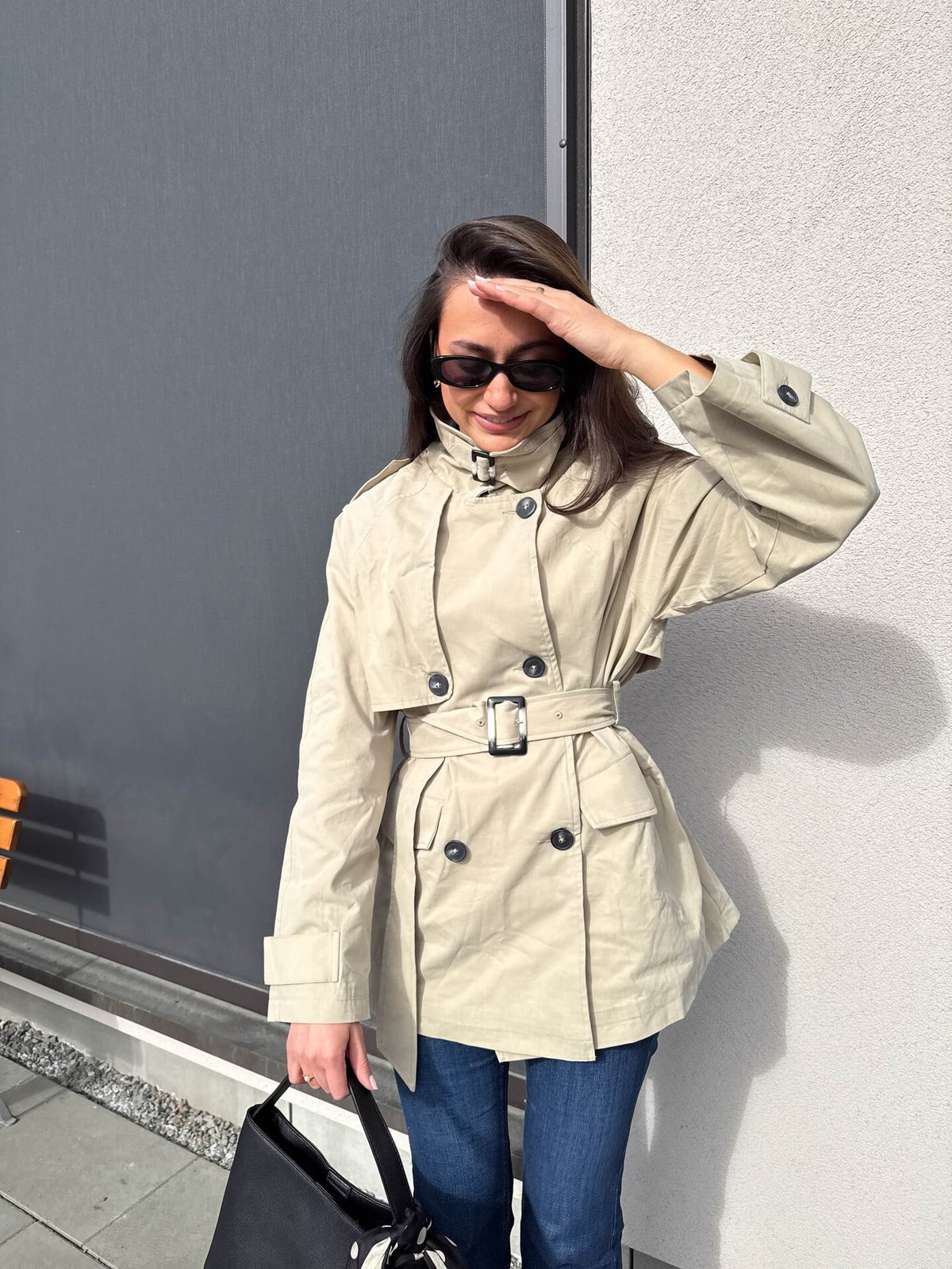Topshop Brooklyn Belted Mac Coat Pumice Stone