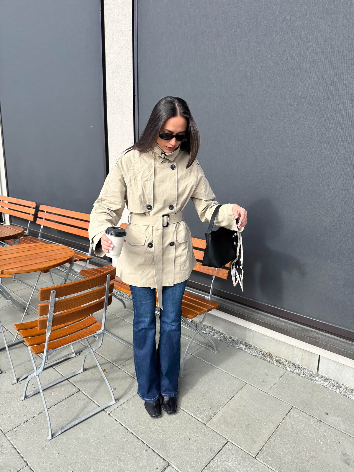 Topshop Brooklyn Belted Mac Coat Pumice Stone