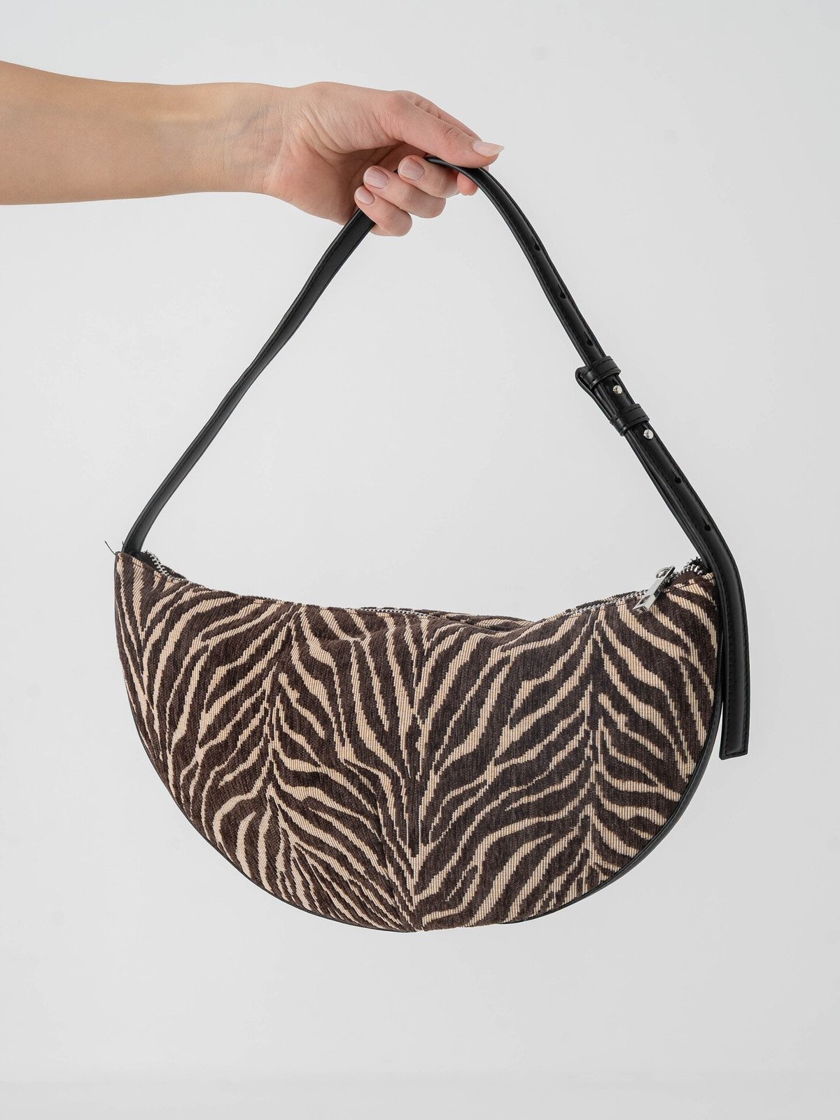 Topshop Curly Canvas Scoop Shoulder Bag Snow White Zebra