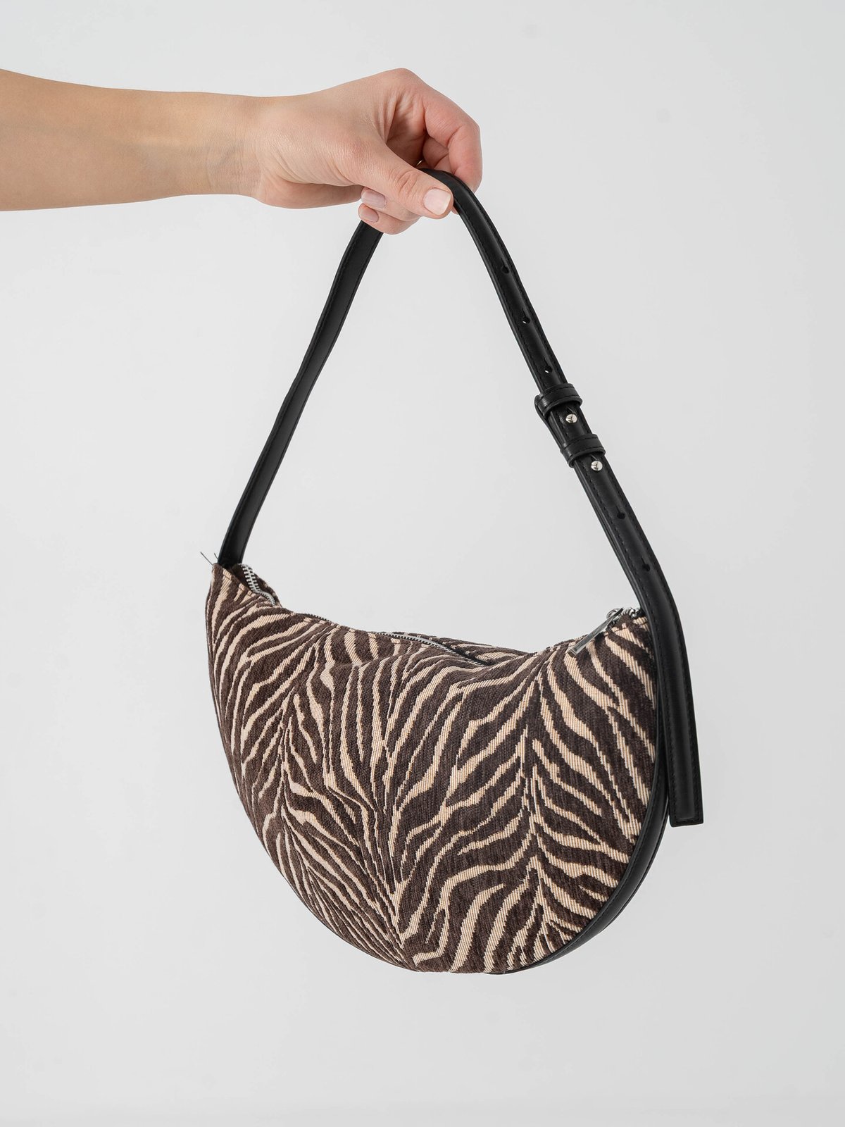 Topshop Curly Canvas Scoop Shoulder Bag Snow White Zebra