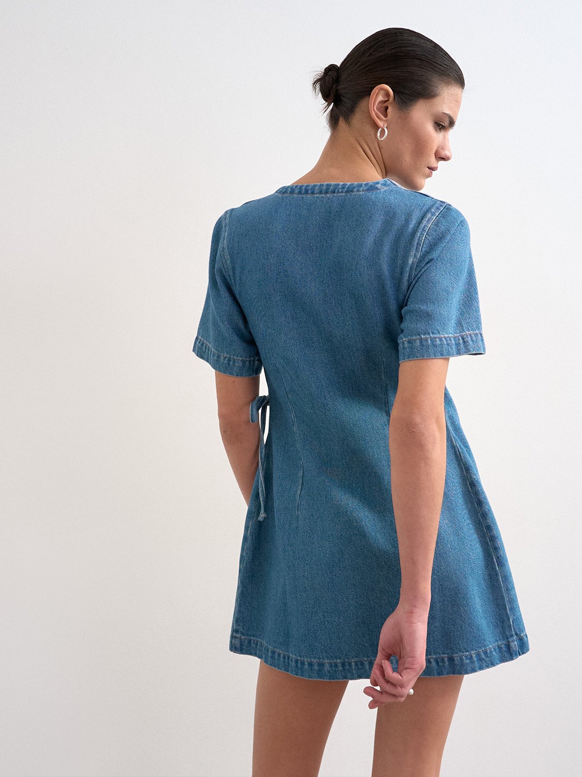 Topshop Sophie Short Sleeve Mini Denim Wrap Dress Medium Blue Denim