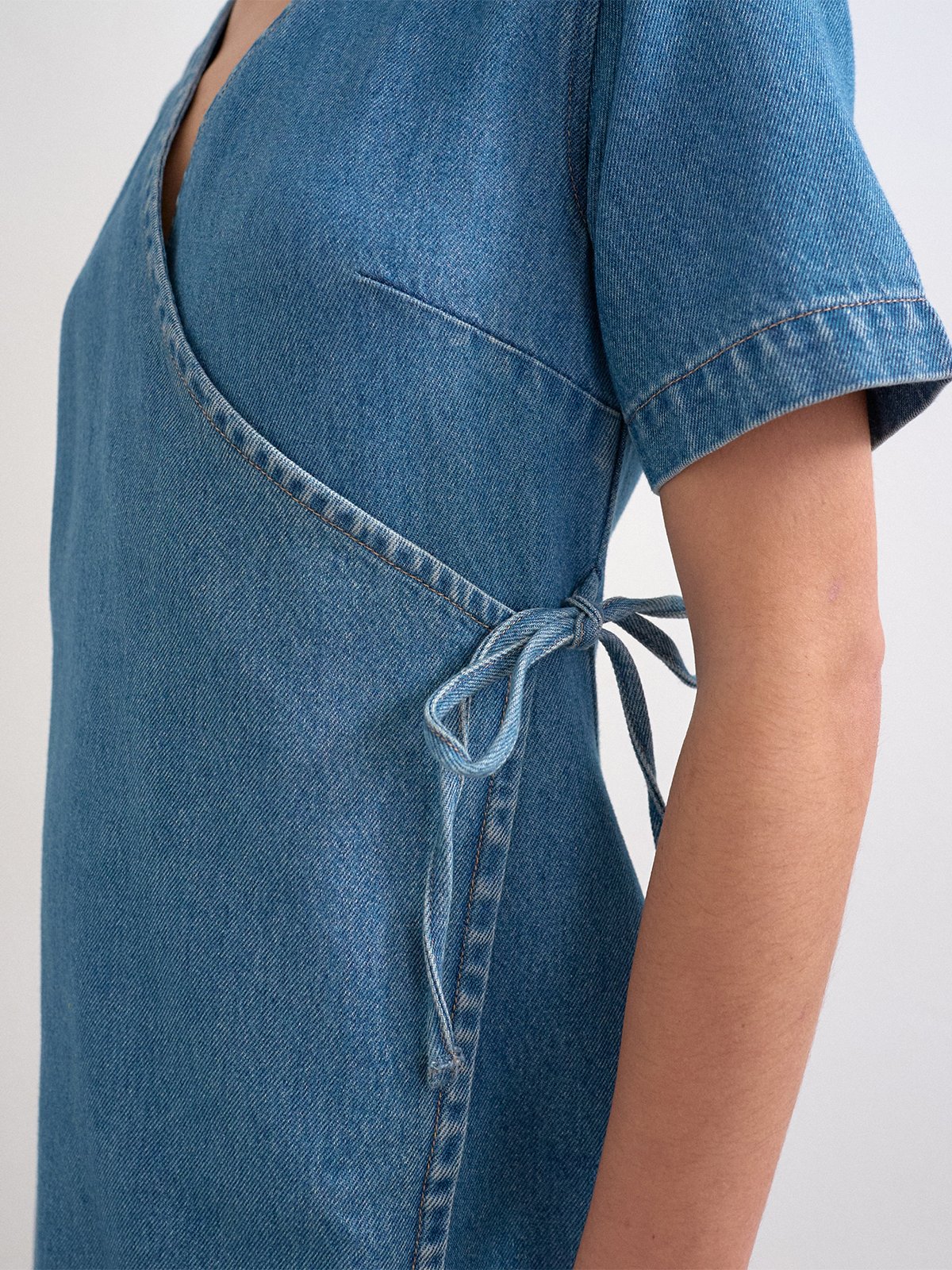 Topshop Sophie Short Sleeve Mini Denim Wrap Dress Medium Blue Denim