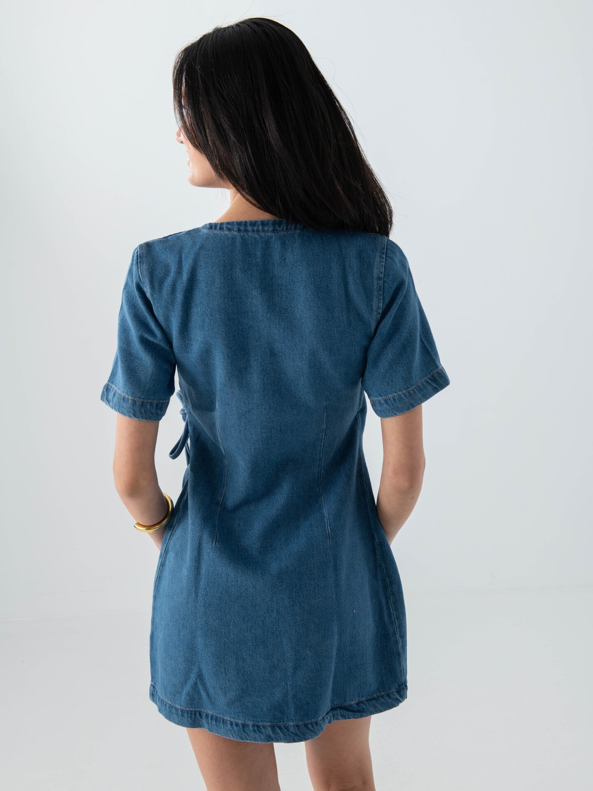 Topshop Sophie Short Sleeve Mini Denim Wrap Dress Medium Blue Denim