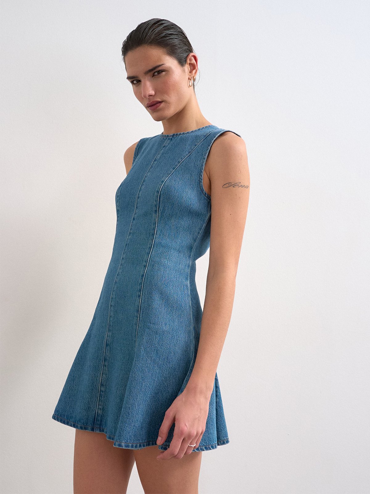 Topshop Lena Short Sleeve Mini Denim Dress Medium Blue Denim