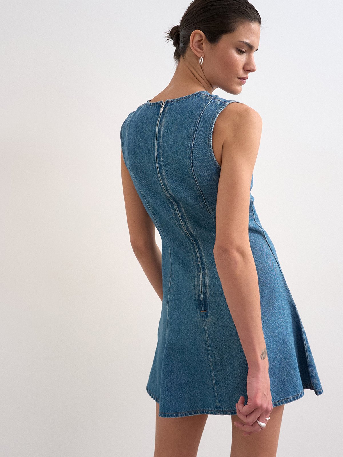 Topshop Lena Short Sleeve Mini Denim Dress Medium Blue Denim