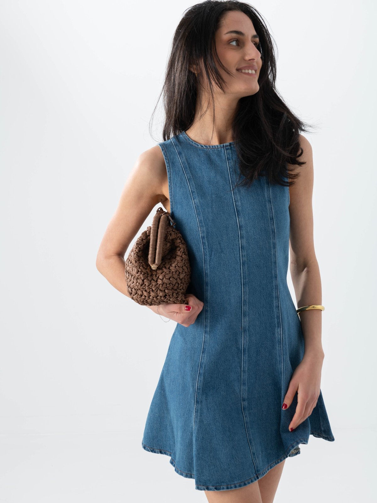 Topshop Lena Short Sleeve Mini Denim Dress Medium Blue Denim