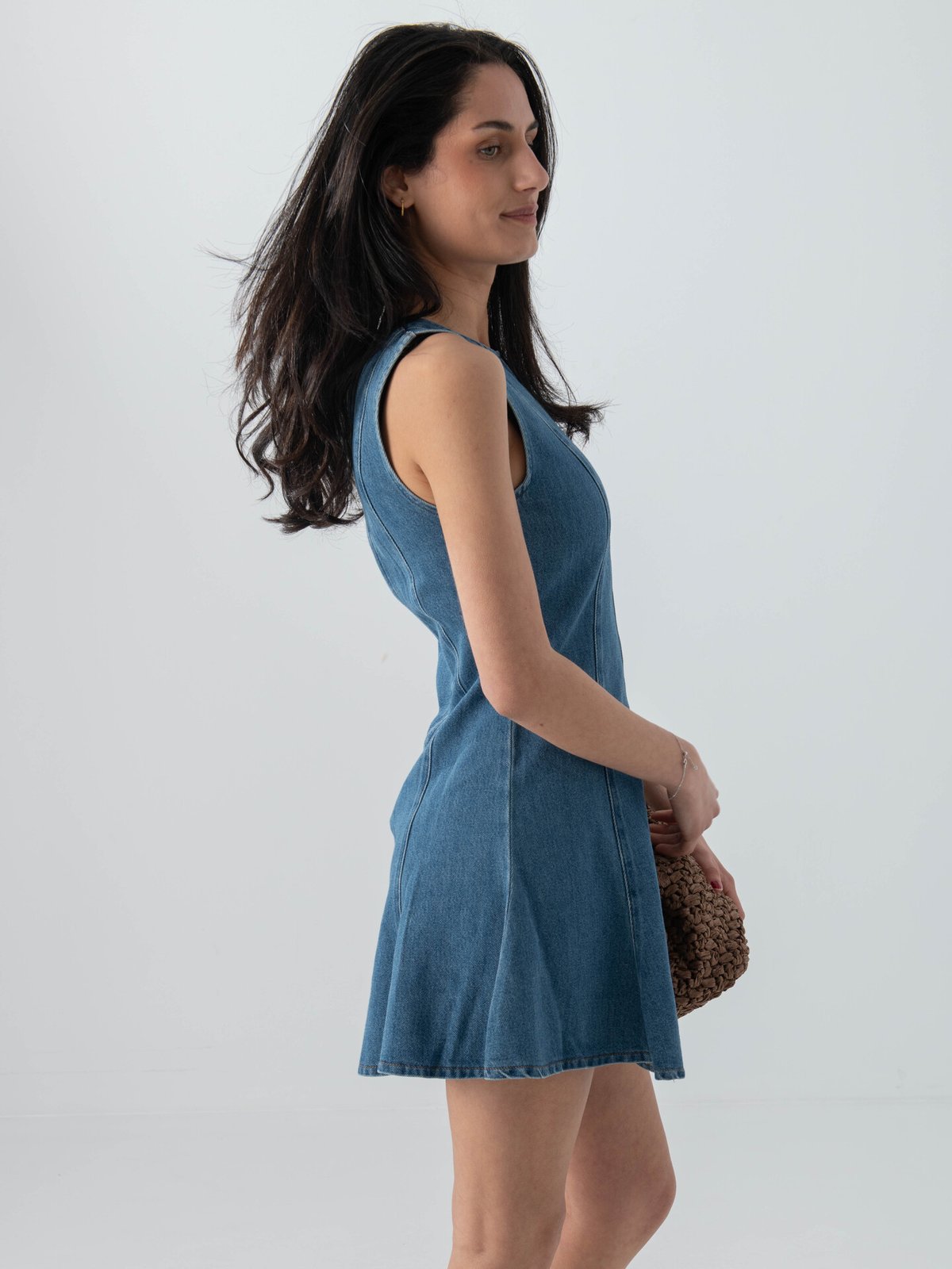 Topshop Lena Short Sleeve Mini Denim Dress Medium Blue Denim