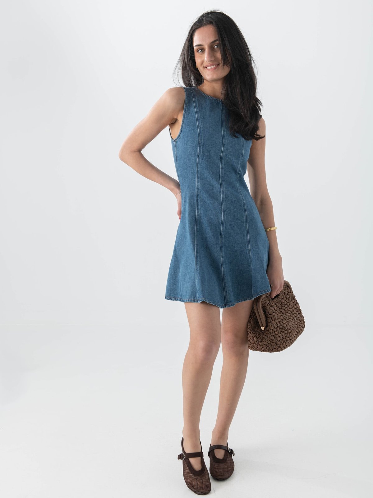 Topshop Lena Short Sleeve Mini Denim Dress Medium Blue Denim