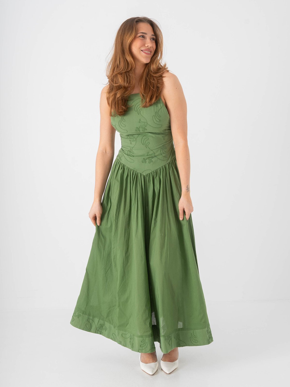 Topshop Julia Short Sleeve Strap Detail Midi Dress Bright Green