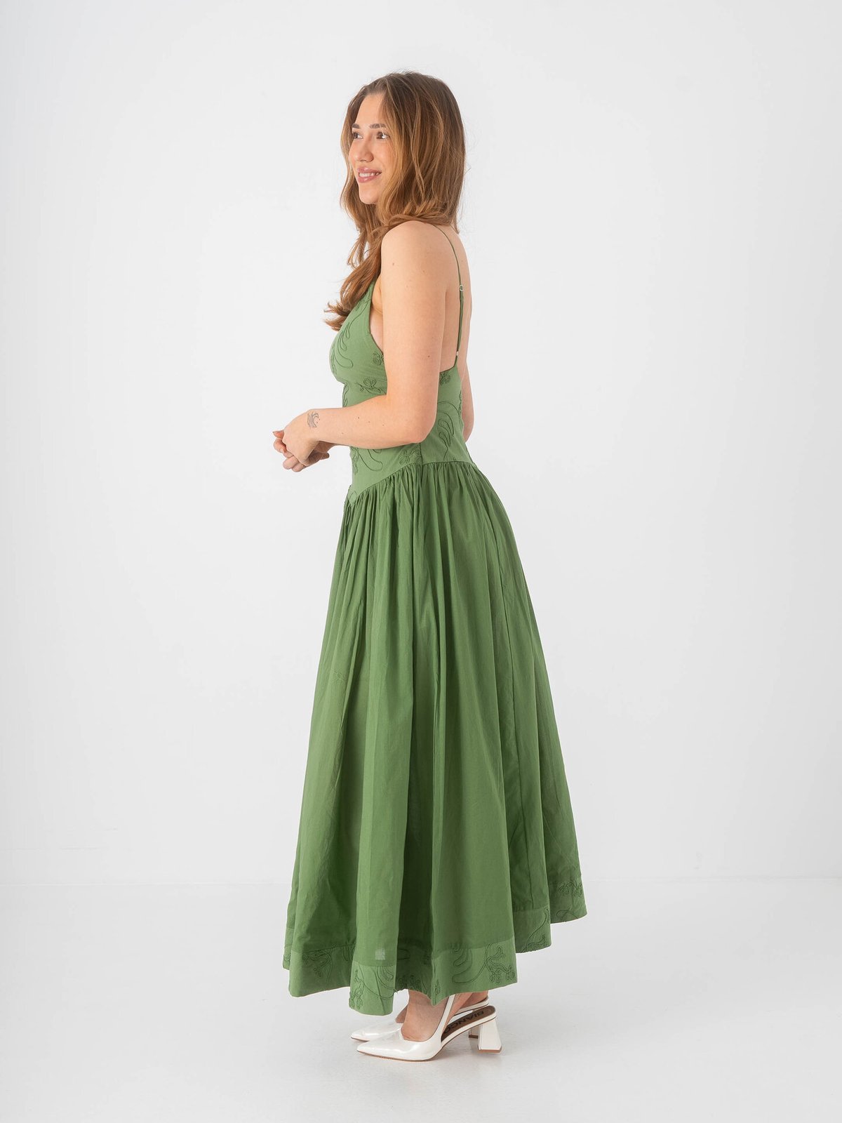 Topshop Julia Short Sleeve Strap Detail Midi Dress Bright Green