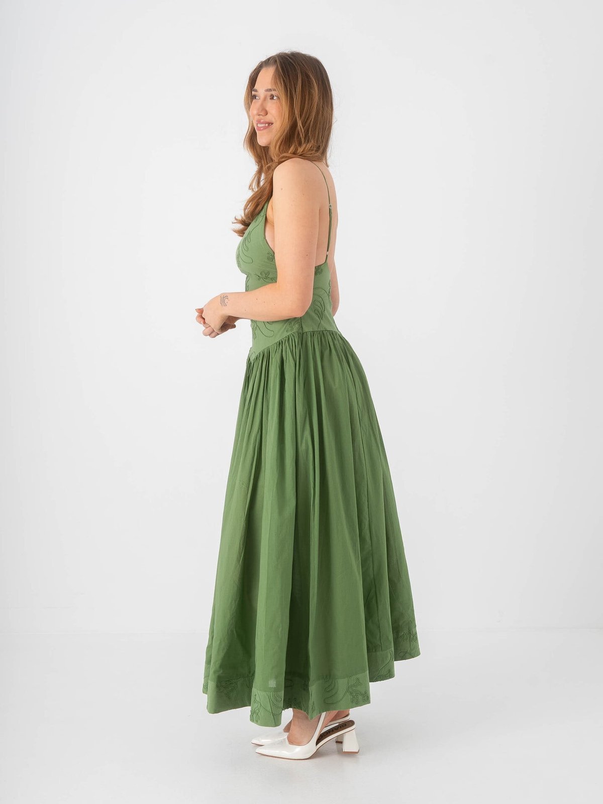 Topshop Julia Short Sleeve Strap Detail Midi Dress Bright Green