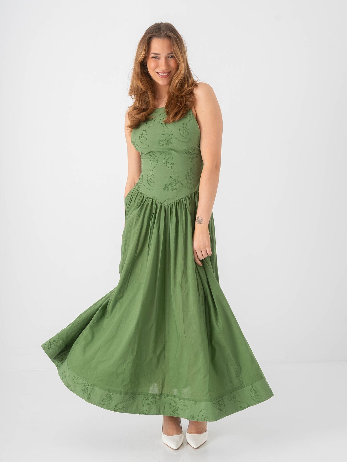 Topshop Julia Short Sleeve Strap Detail Midi Dress Bright Green
