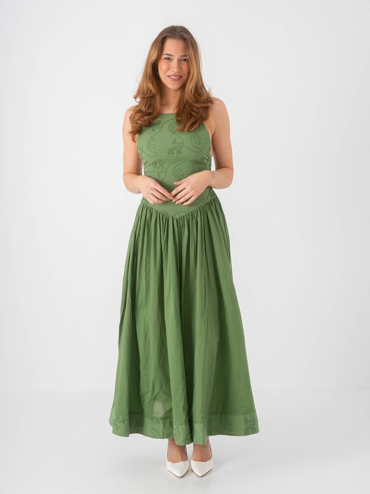 Topshop Julia Short Sleeve Strap Detail Midi Dress Bright Green