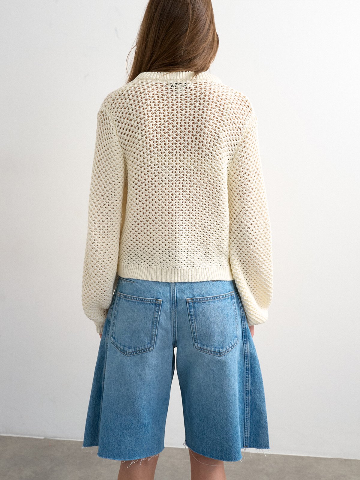 Topshop Emelie Long Sleeve Open Stitch Cardigan Pearled Ivory