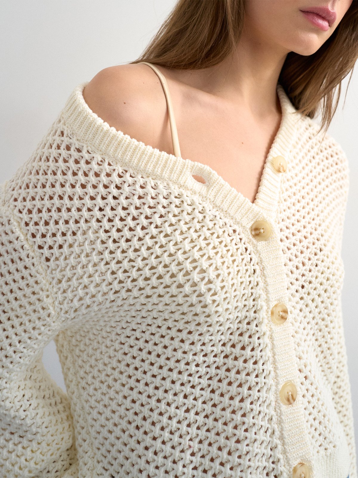 Topshop Emelie Long Sleeve Open Stitch Cardigan Pearled Ivory