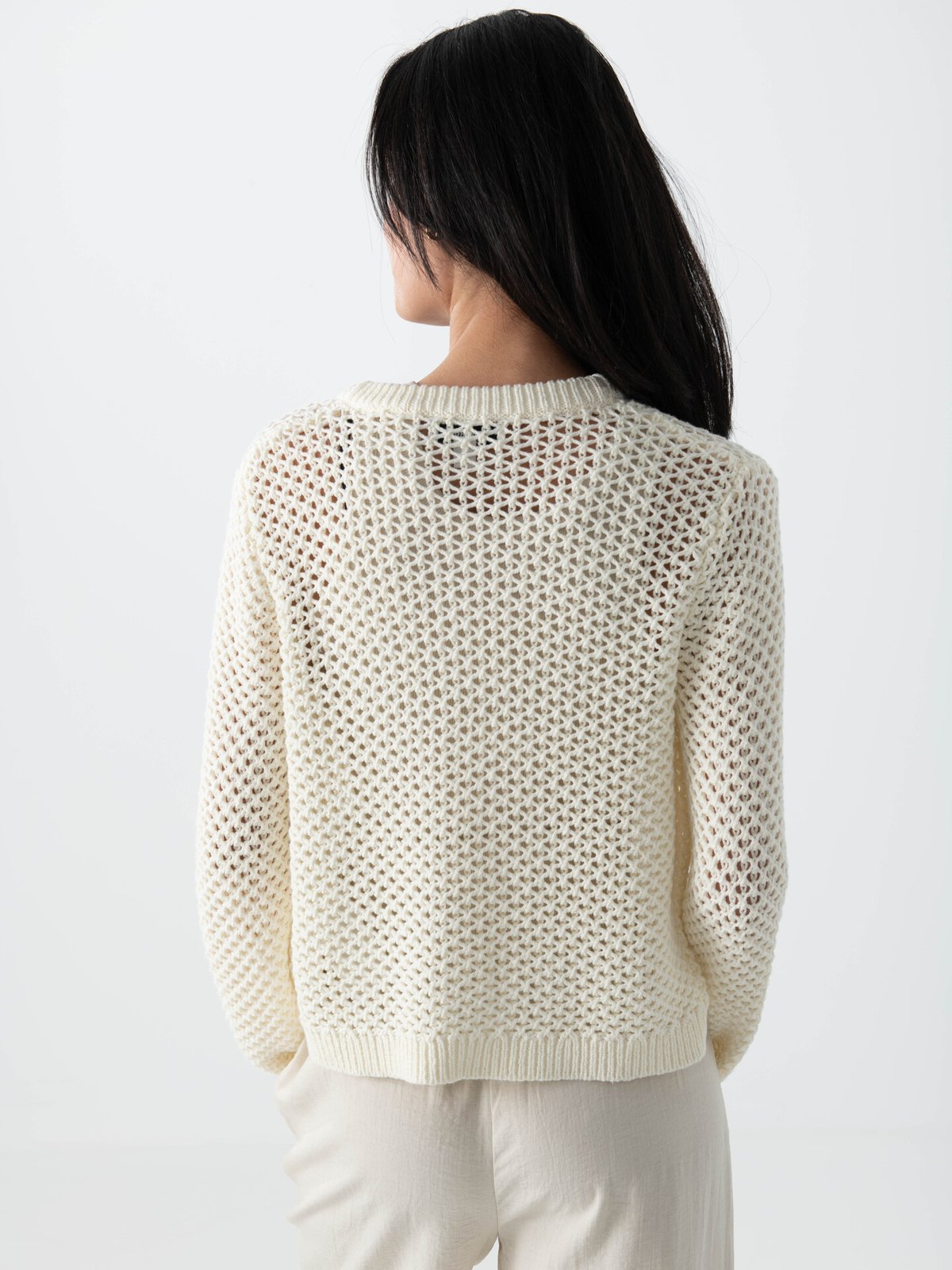 Topshop Emelie Long Sleeve Open Stitch Cardigan Pearled Ivory