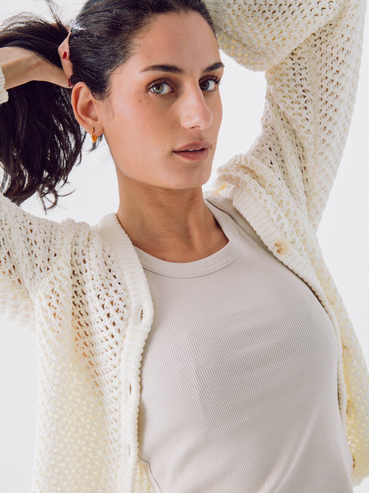 Topshop Emelie Long Sleeve Open Stitch Cardigan Pearled Ivory