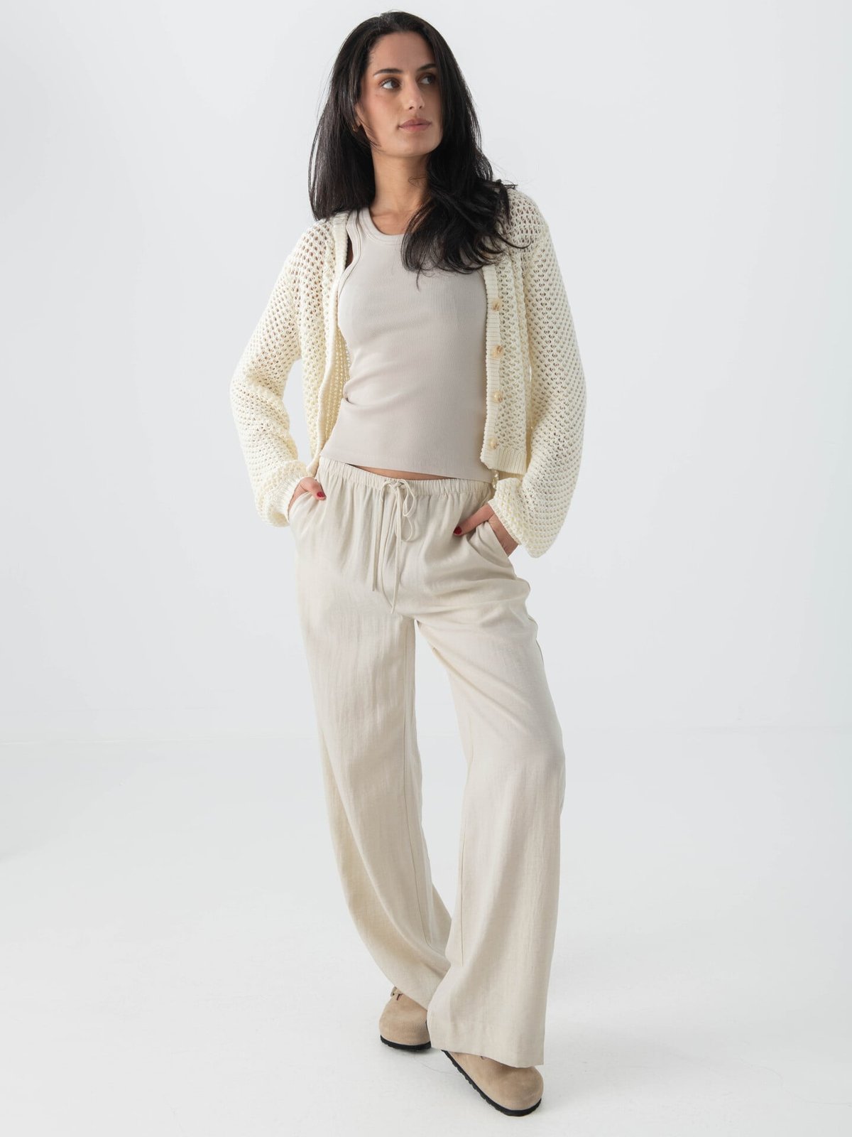 Topshop Emelie Long Sleeve Open Stitch Cardigan Pearled Ivory