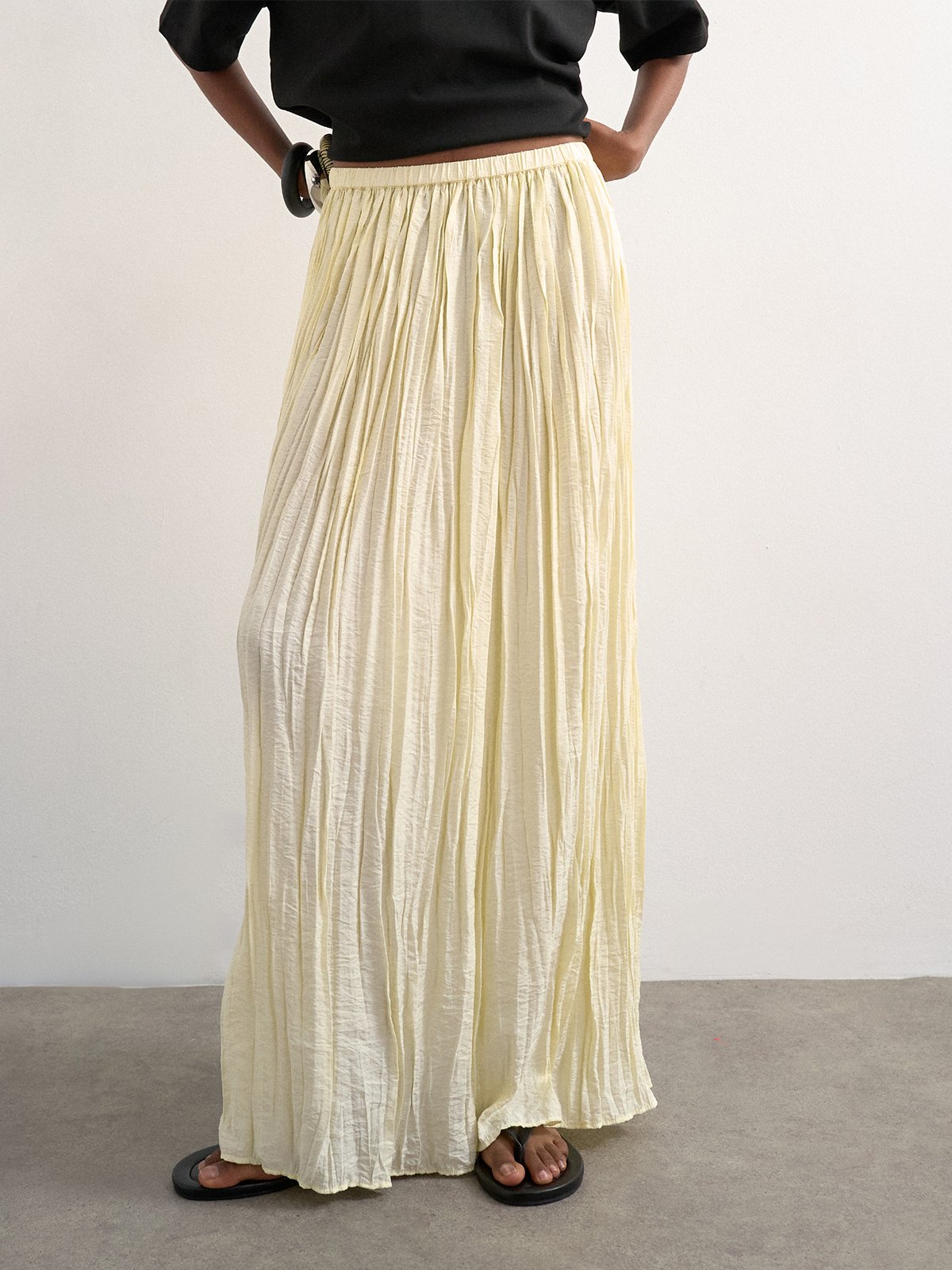 Topshop Thea Highrise Waist Crinkle Maxi Skirt Natural