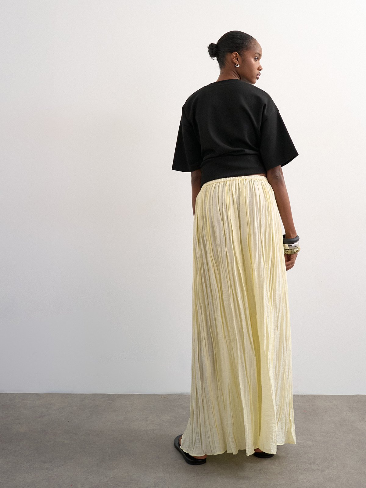 Topshop Thea Highrise Waist Crinkle Maxi Skirt Natural