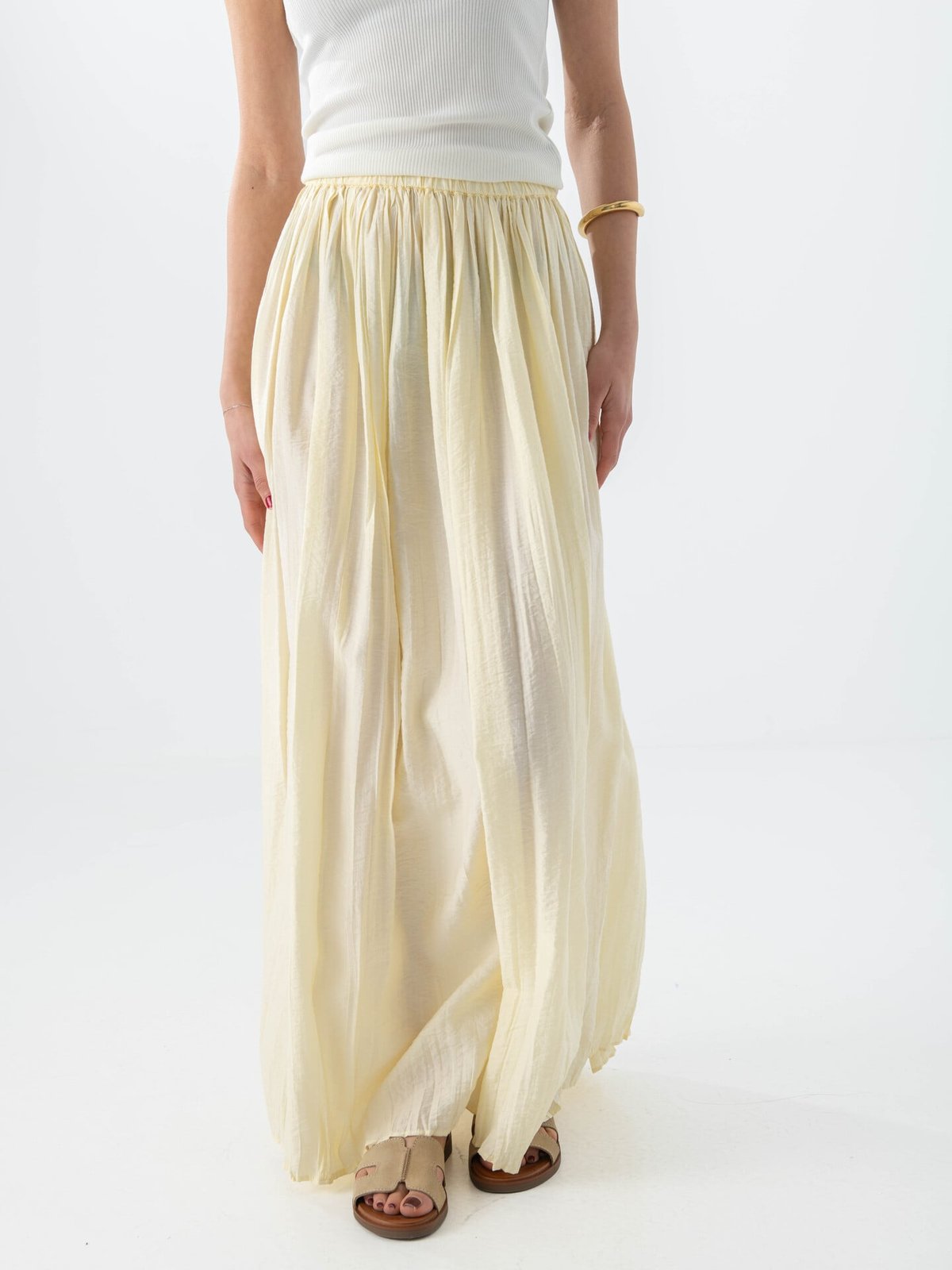 Topshop Thea Highrise Waist Crinkle Maxi Skirt Natural