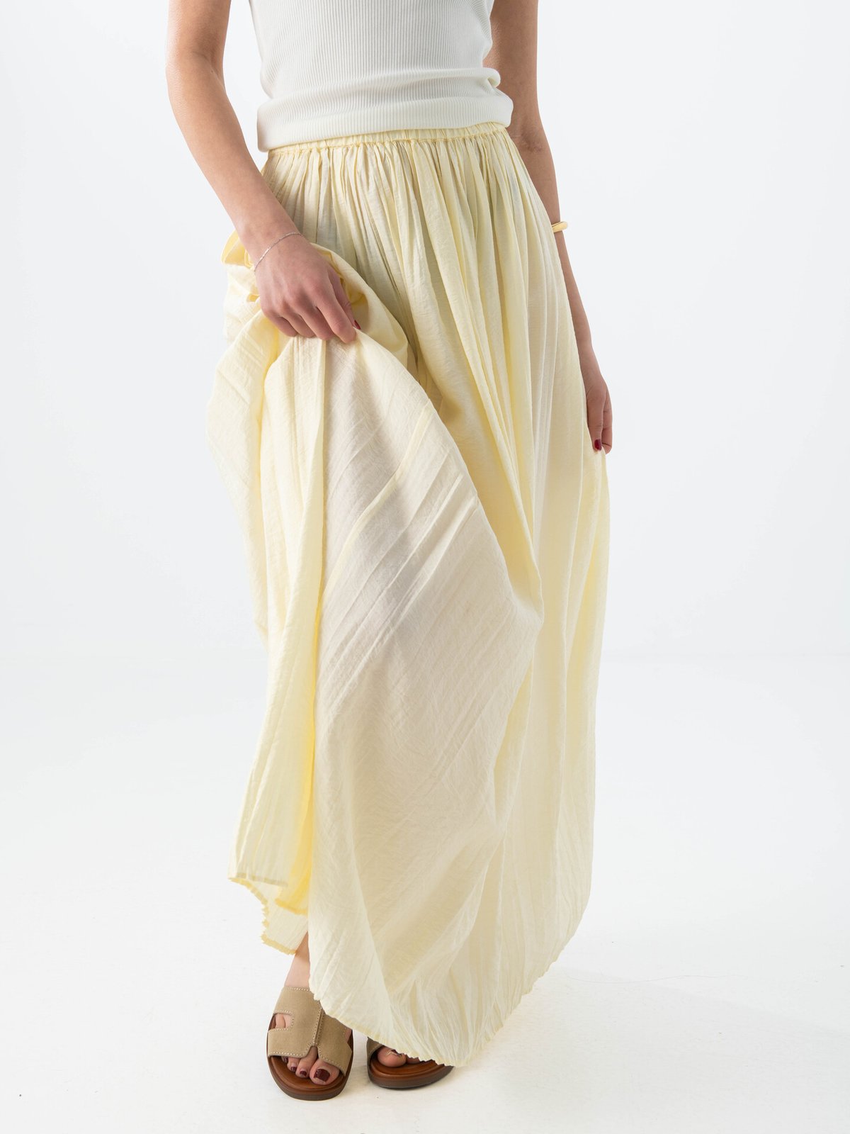 Topshop Thea Highrise Waist Crinkle Maxi Skirt Natural