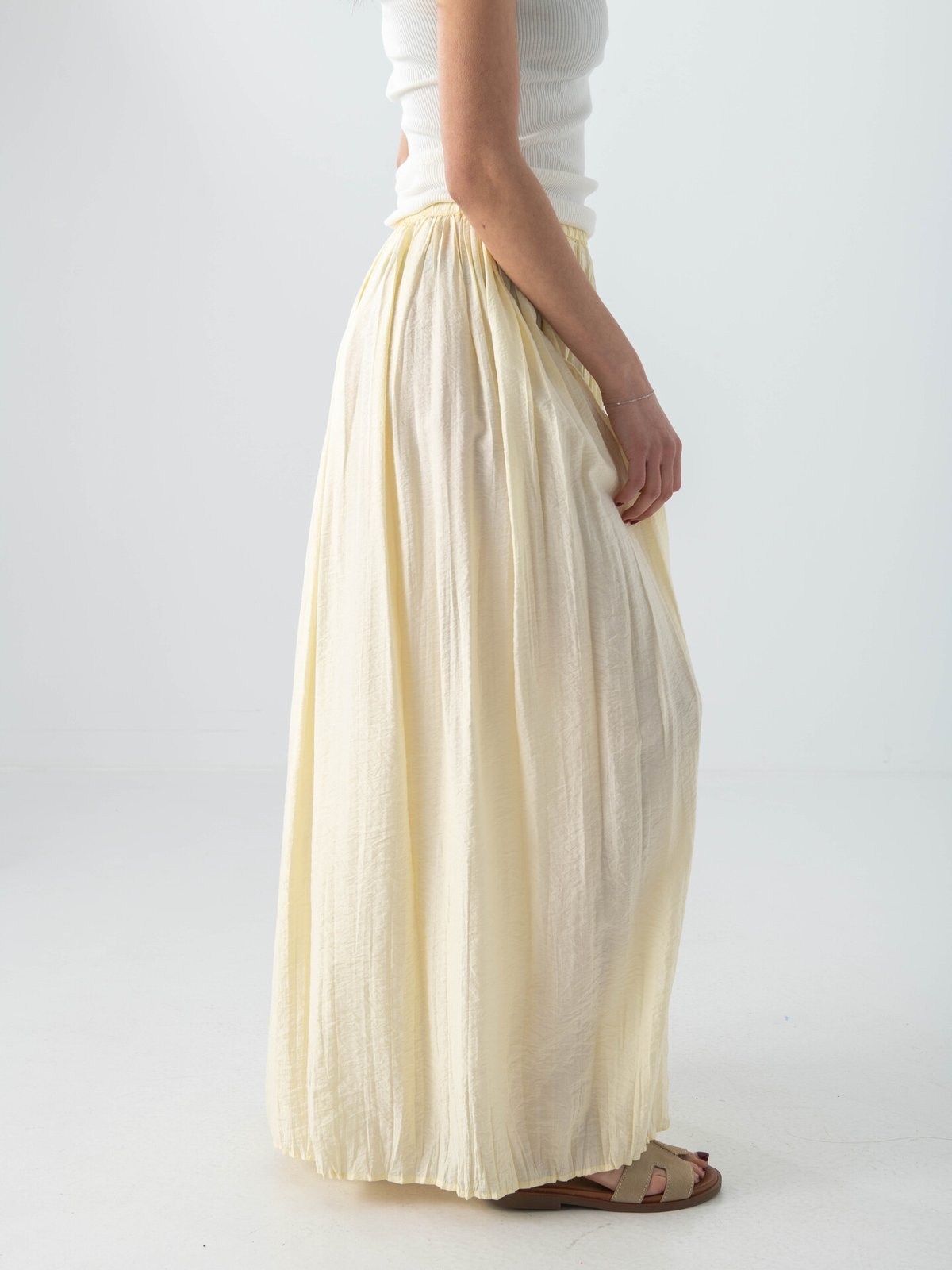 Topshop Thea Highrise Waist Crinkle Maxi Skirt Natural
