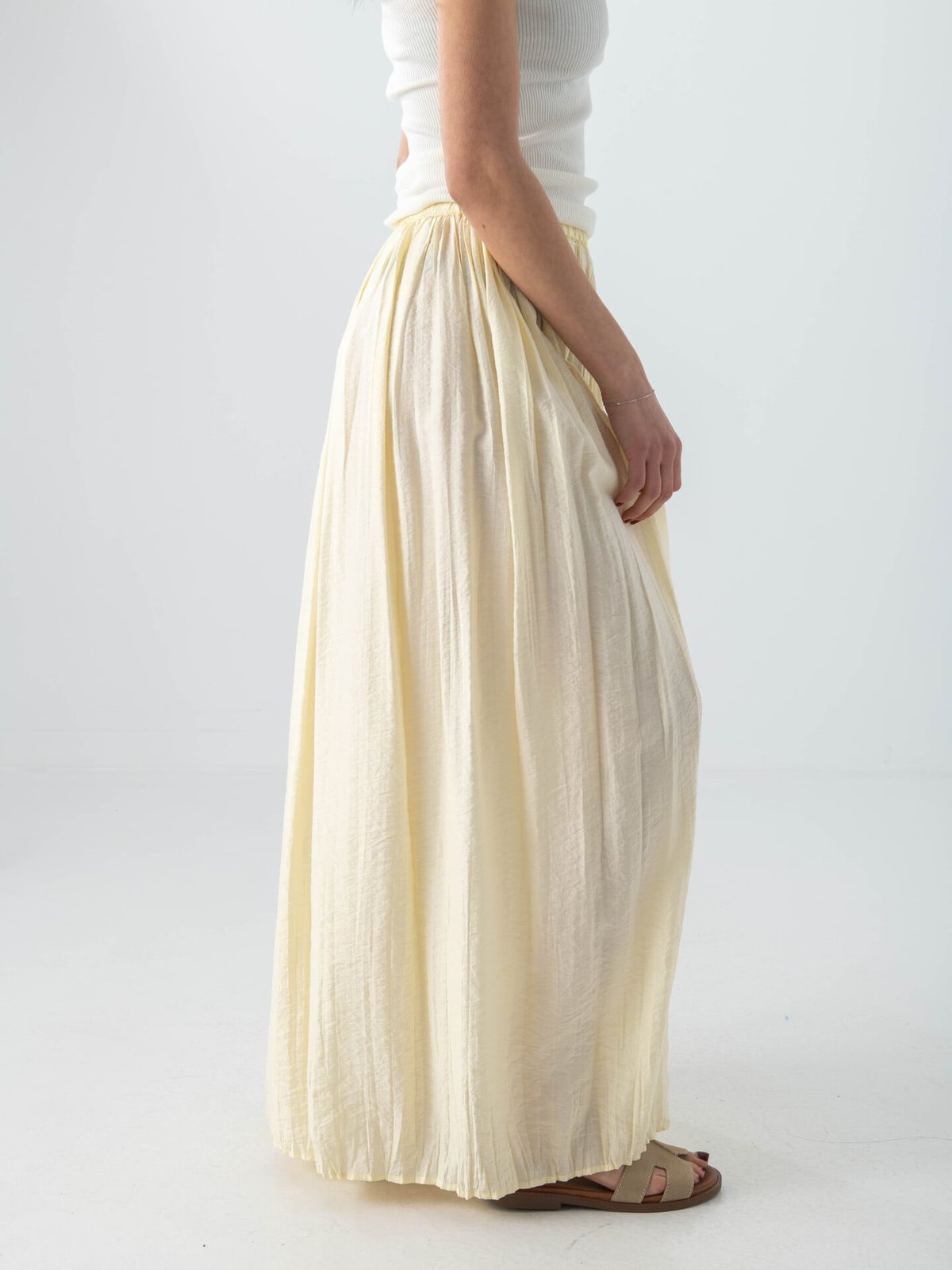 Topshop Thea Highrise Waist Crinkle Maxi Skirt Natural