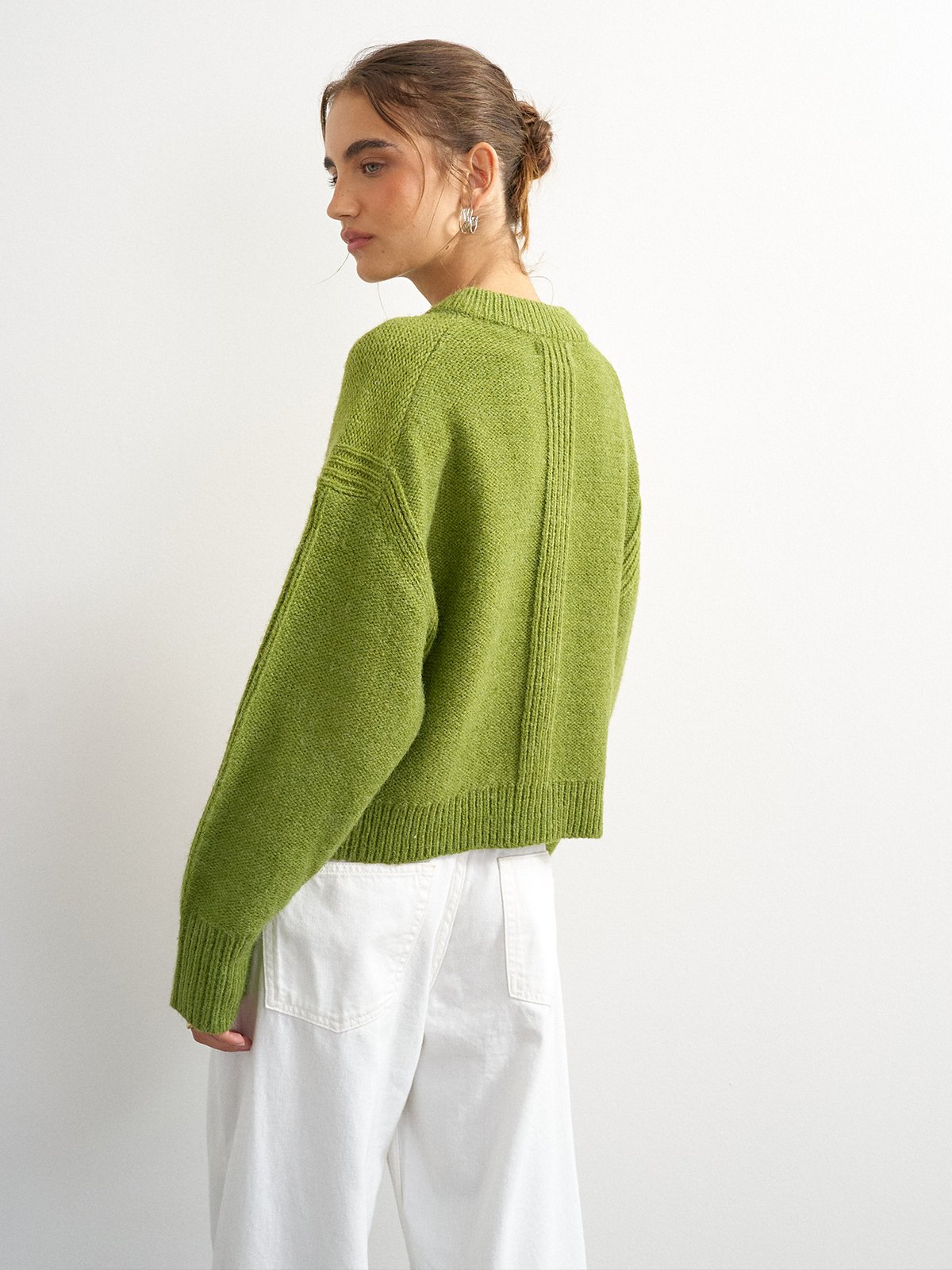 Topshop Flora Knitted Boxy Rib Cardigan Green Bee
