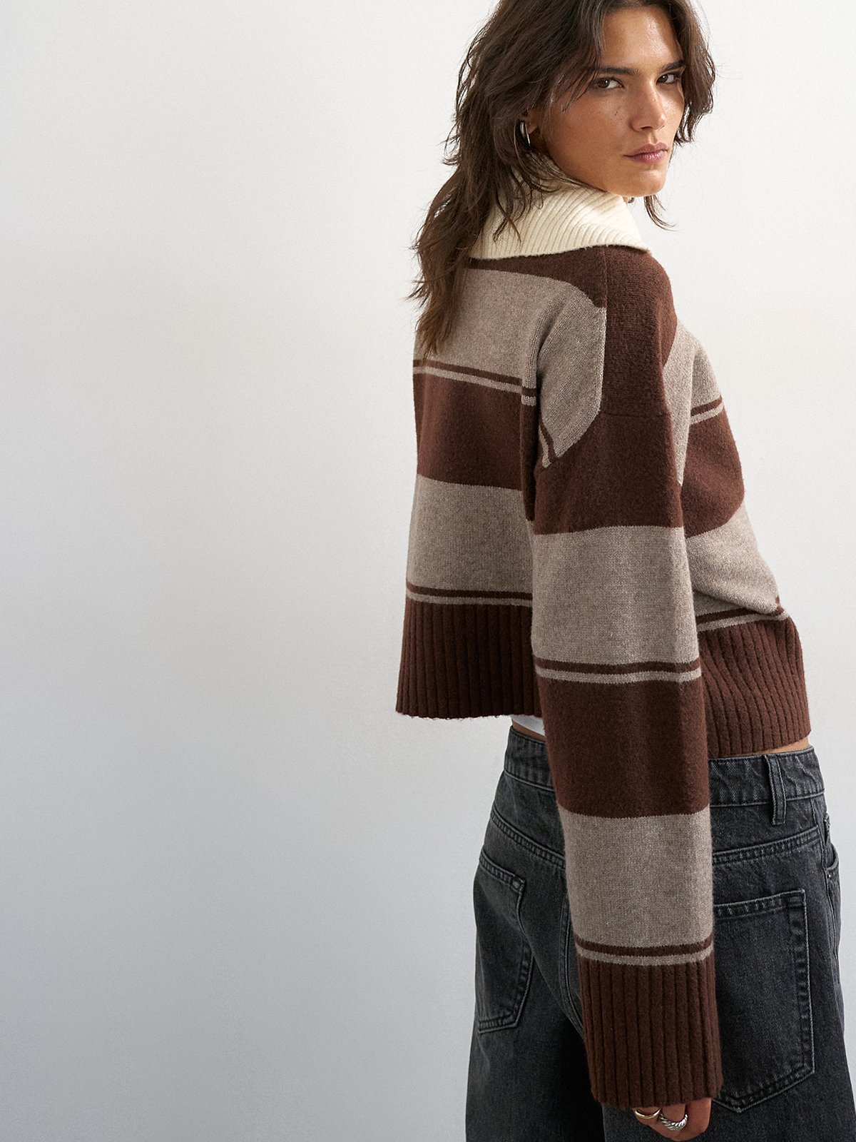 Topshop Cami Knitted Rugby Polo Chocolate Brown