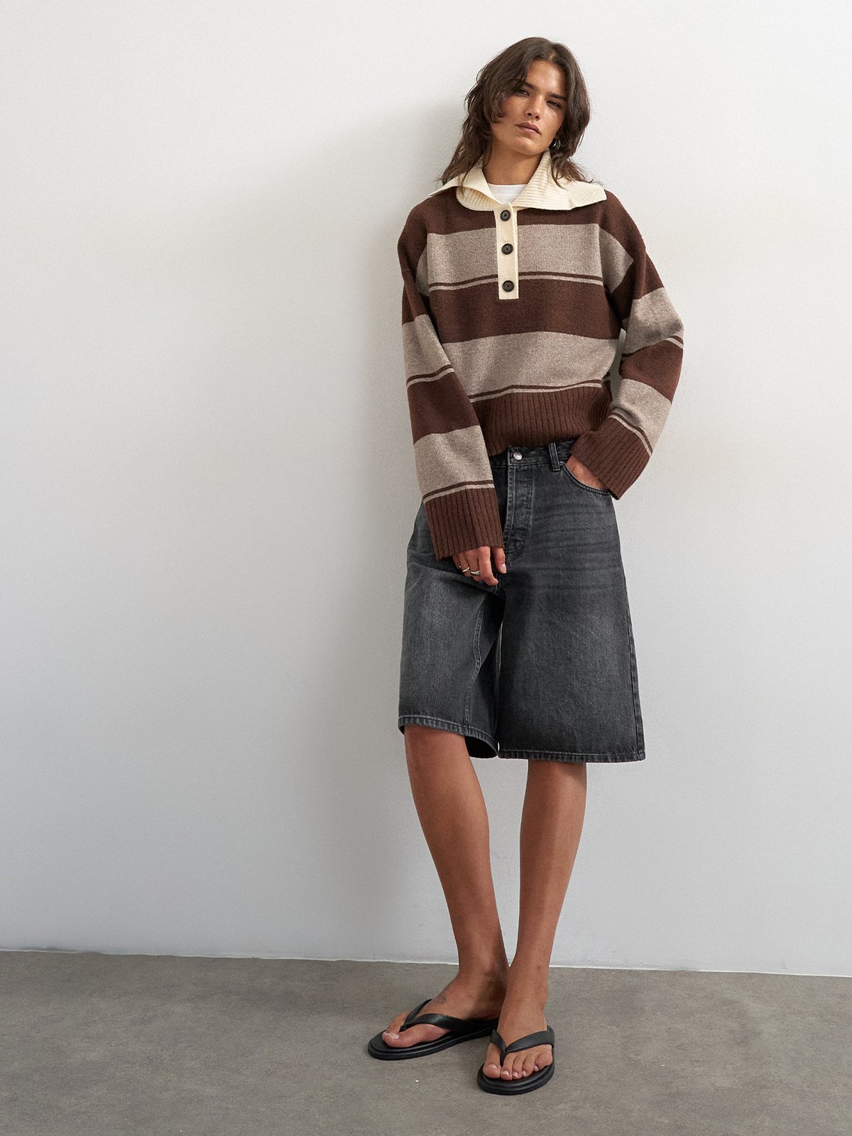 Topshop Cami Knitted Rugby Polo Chocolate Brown