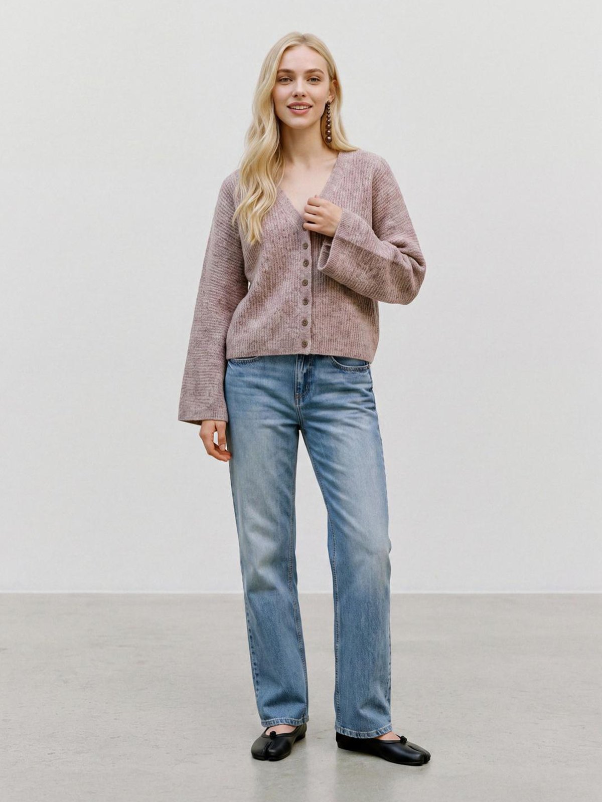 Topshop Rene Long Sleeve Cardigan Oatmeal