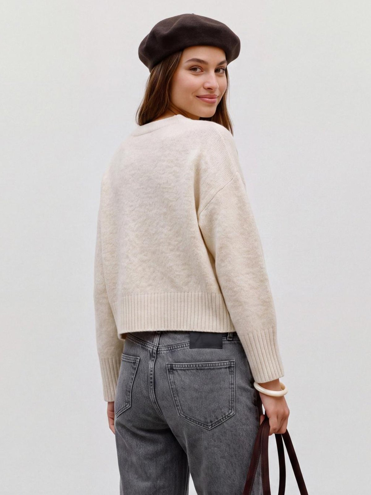 Topshop Daisy Long Sleeve Knitted Jumper Birch MELANGE
