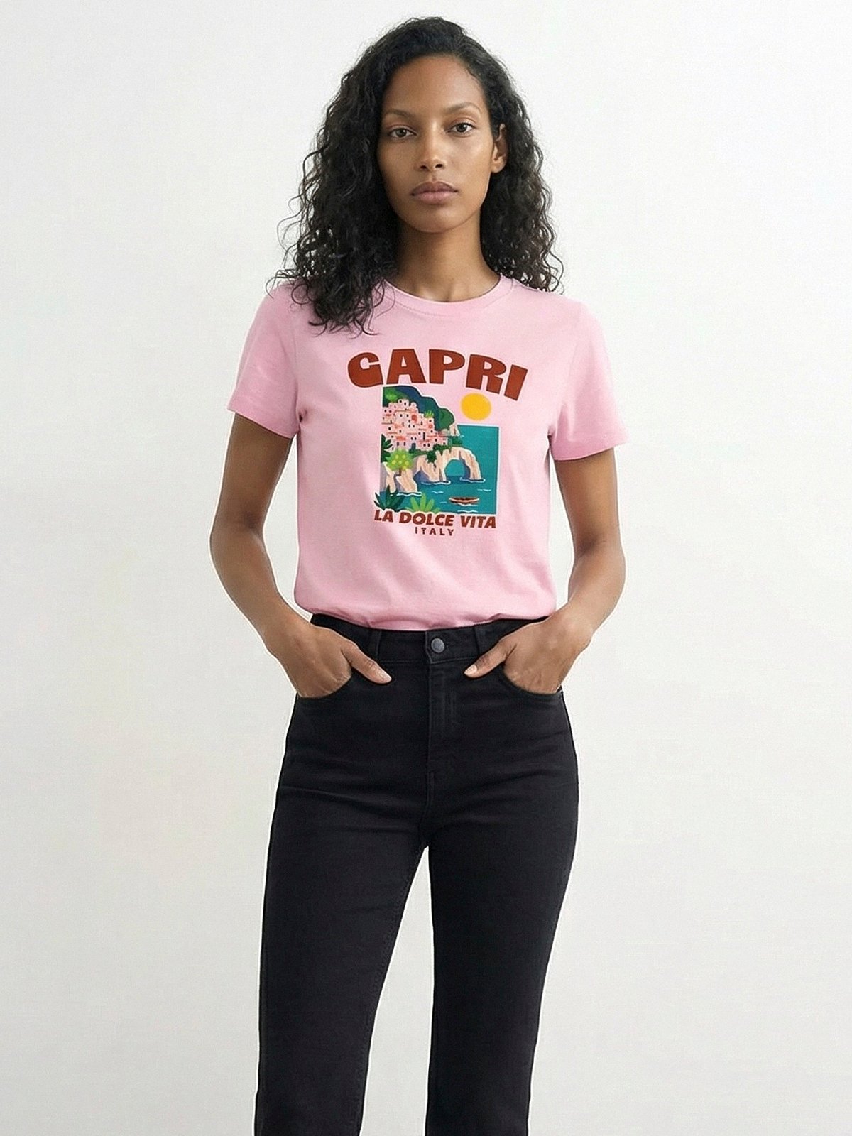 Topshop Kia Everyday Print Short Sleeve Top Parfait Pink