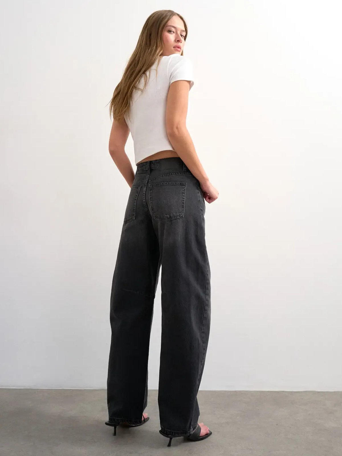 Topshop Barrel High Rise Denim Jeans Black Denim Washed