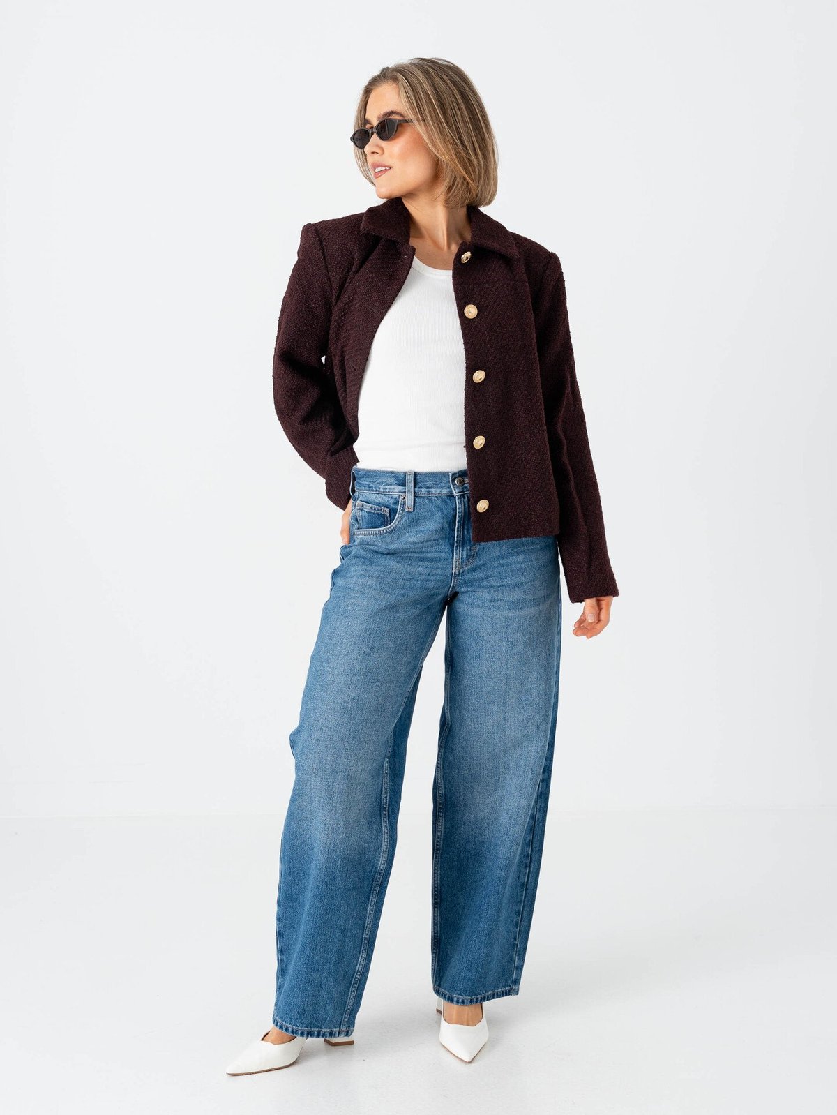 Topshop Cinch Low Rise Wide Denim Jeans Medium Blue Denim